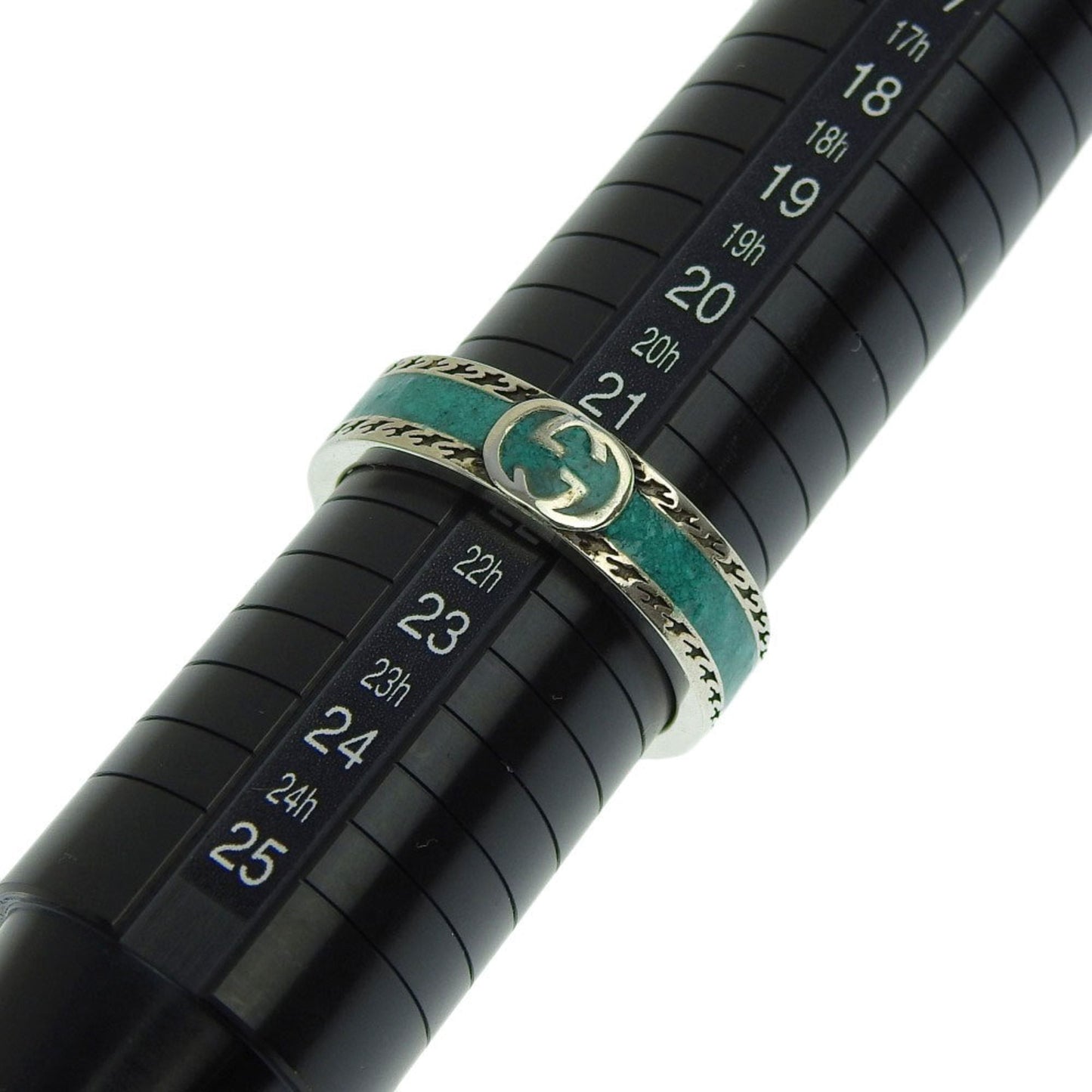 Gucci interlocking G turquoise enamel textured trim ring SV925 # 23 22