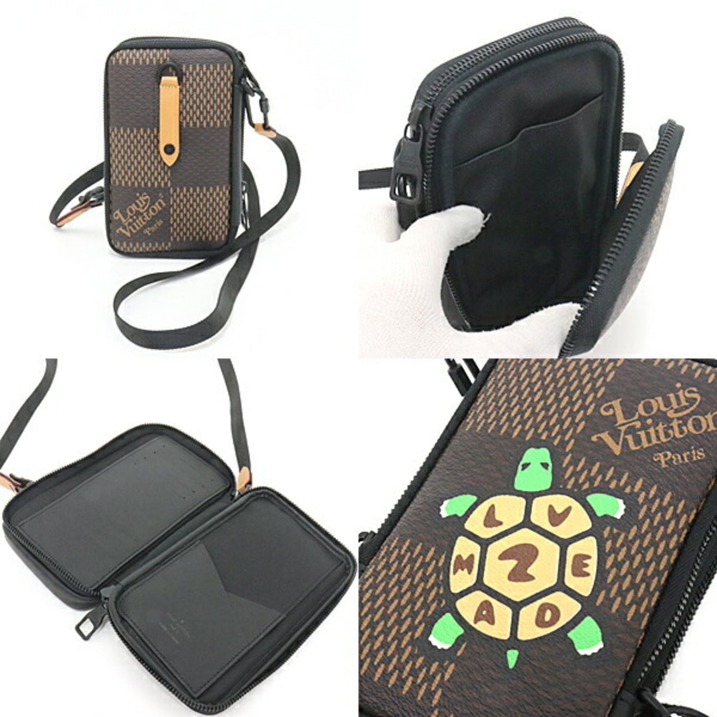 Louis Vuitton Double Phone Pouch NIGO Collaboration Damier Ebene Giant N40377 Brown/Black/Multicolor Tortoise Shoulder Bag Wallet Crossbody
