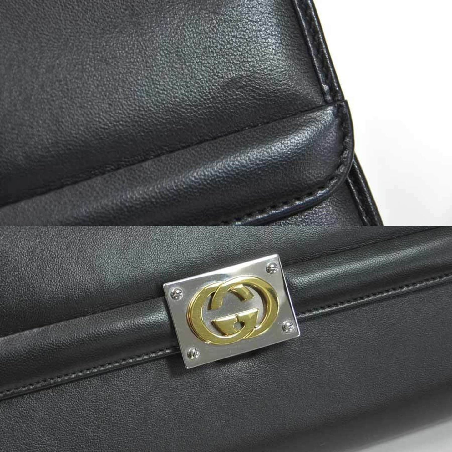 Gucci Shoulder Bag Clutch 2Way Interlocking G Black Leather GUCCI Women's 628521