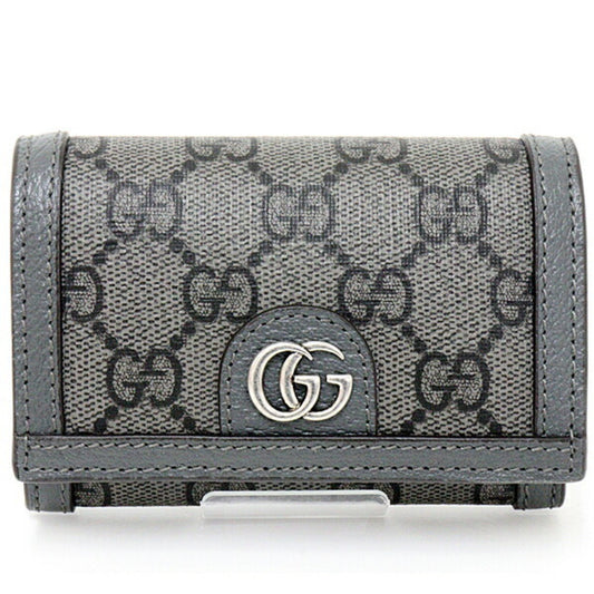 Gucci Ophidia Card Case Holder Business Pass GG Supreme Canvas Leather Palladium Tone Double G Hardware 732025 Gray Black