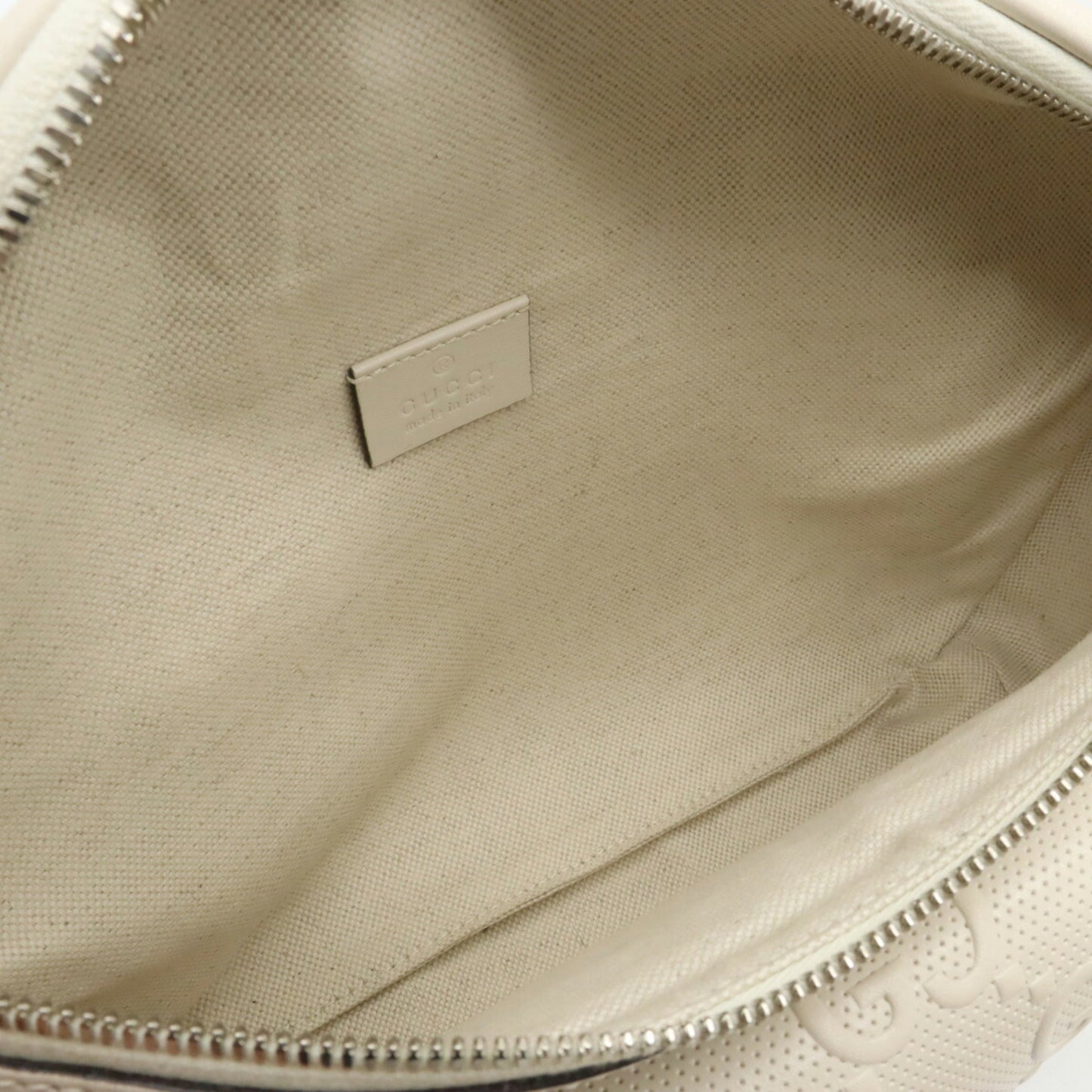 GUCCI GG embossed belt bag body waist pouch hip punching leather ivory white 645093