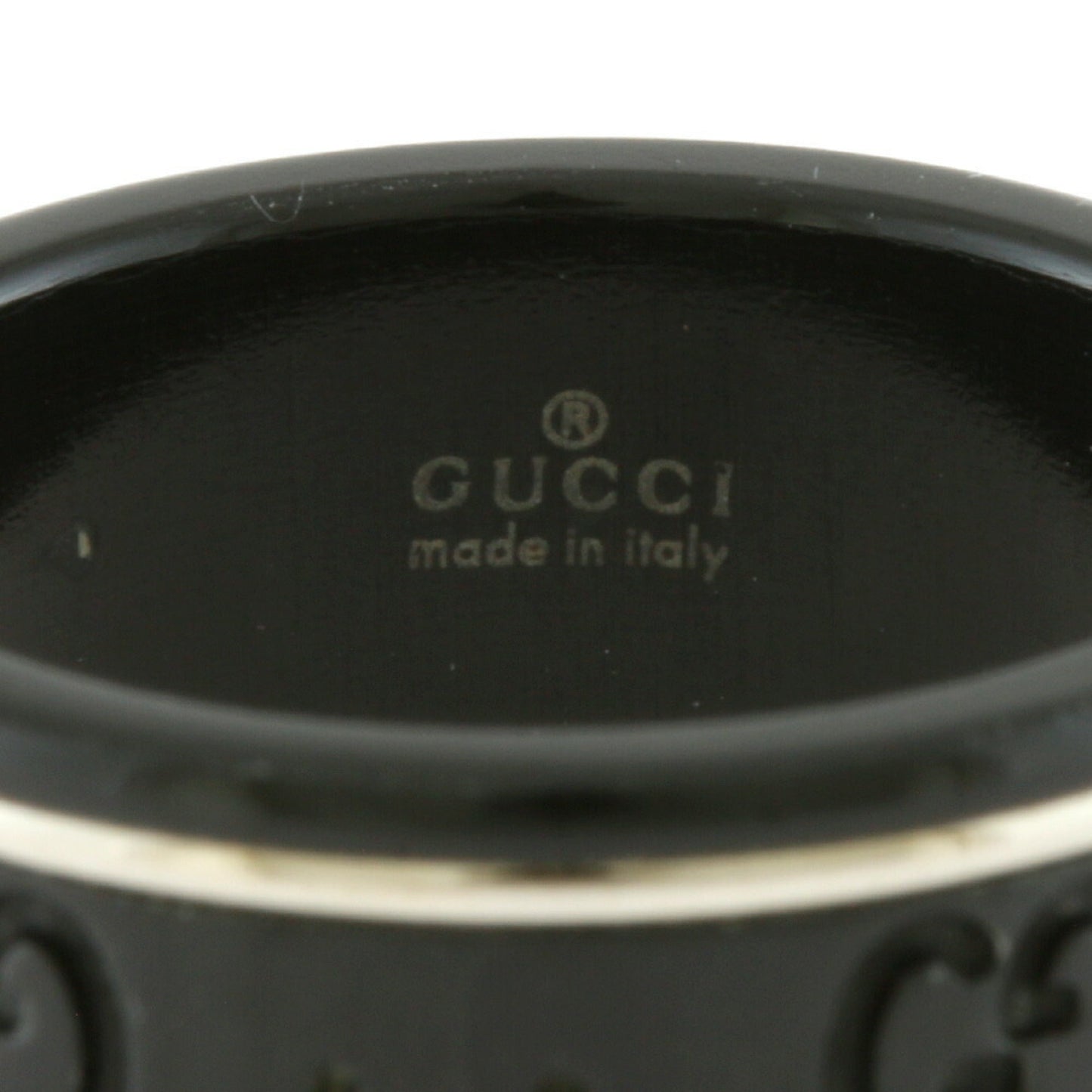 Gucci Ring Icon Thin Band Black Corundum # 9 8.5 Ladies Metal