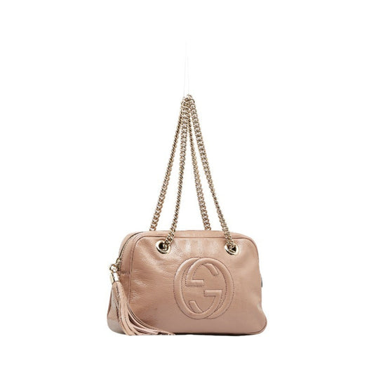 GUCCI Soho Chain Shoulder Bag 308983 Pink Gold Leather Women's