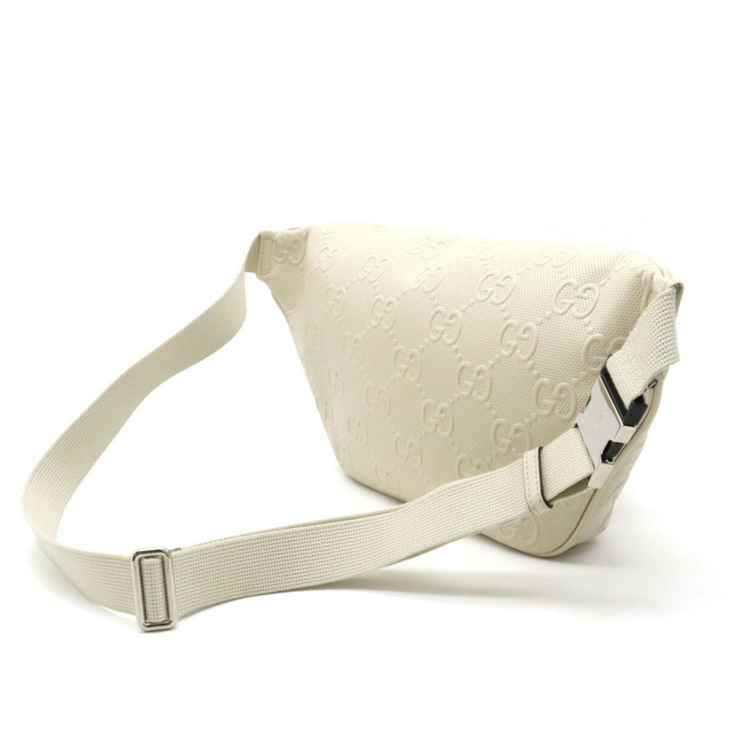 GUCCI GG embossed belt bag body waist pouch hip punching leather ivory white 645093
