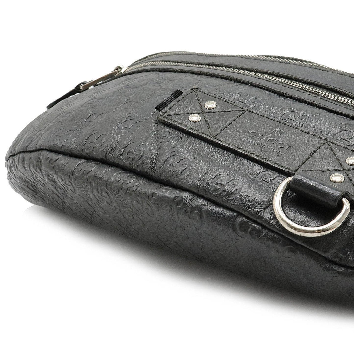 Gucci Shima Body Bag Hip Waist Pouch Rubber Coated Leather Gray 246409