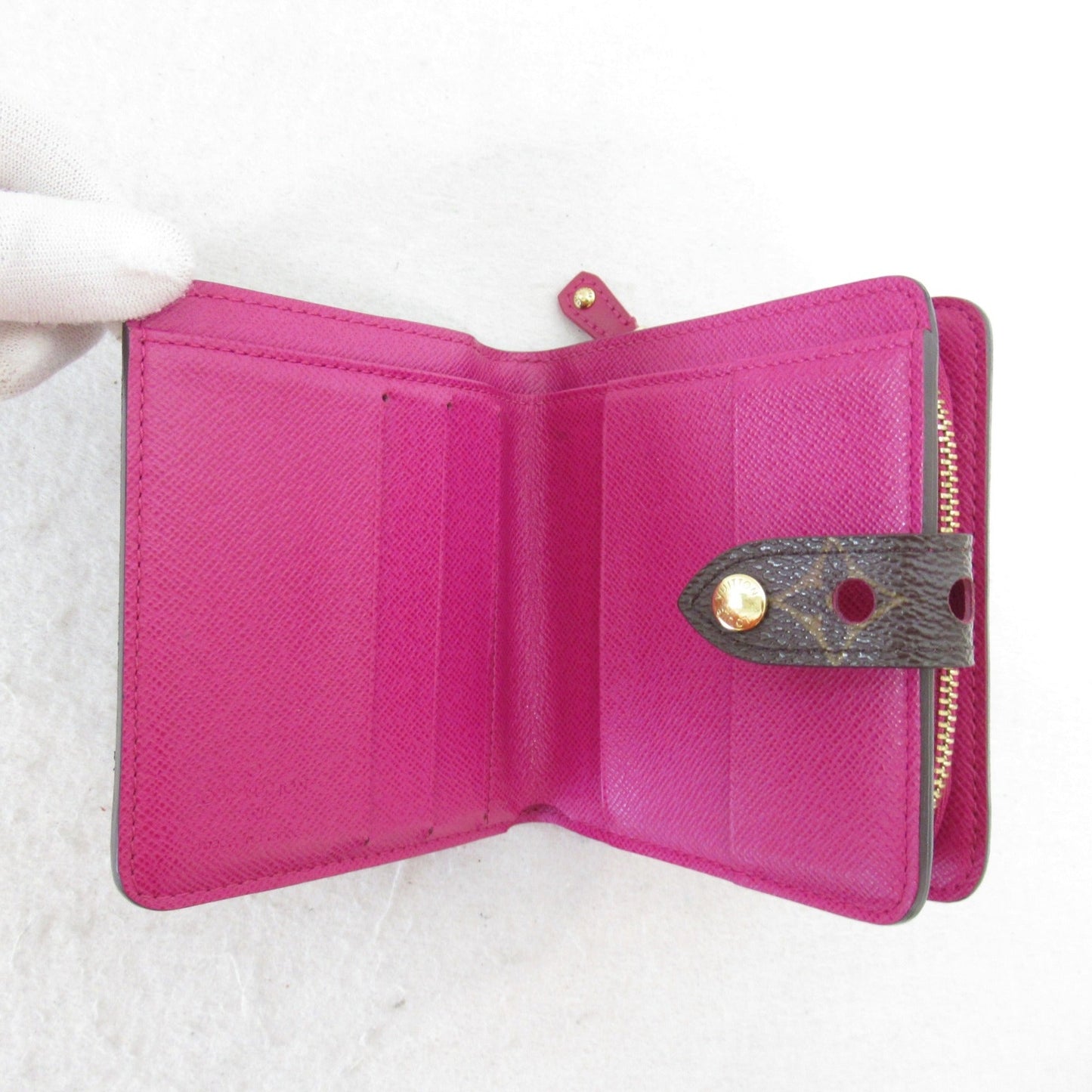LOUIS VUITTON Compact Zip Round Wallet Brown Fuschia PVC coated canvas M95188
