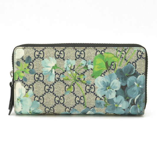 Gucci GG Blooms Supreme Flower Round Long Wallet PVC Leather Beige Blue Multicolor 546355
