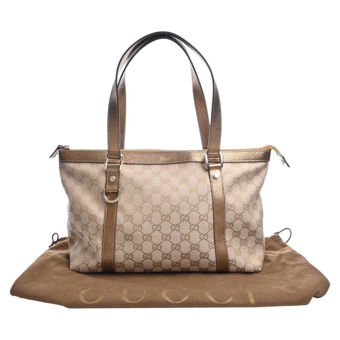 Gucci GG Canvas Leather Tote Bag 141470 Beige/Gold Women's