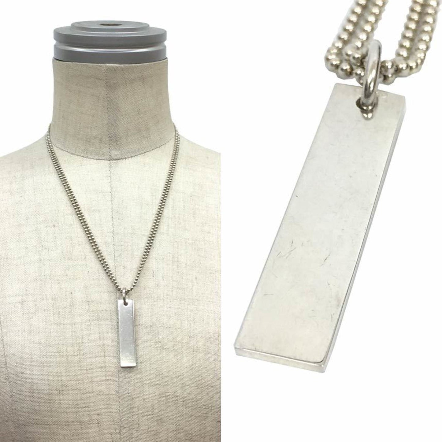 Gucci Necklace W Ball Chain Plate Silver 925