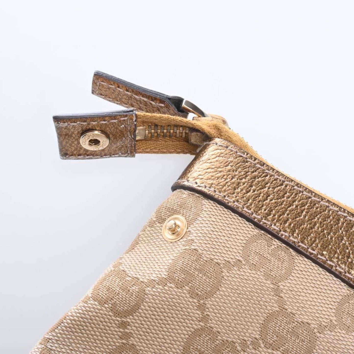 Gucci GG Canvas Leather Tote Bag 141470 Beige/Gold Women's