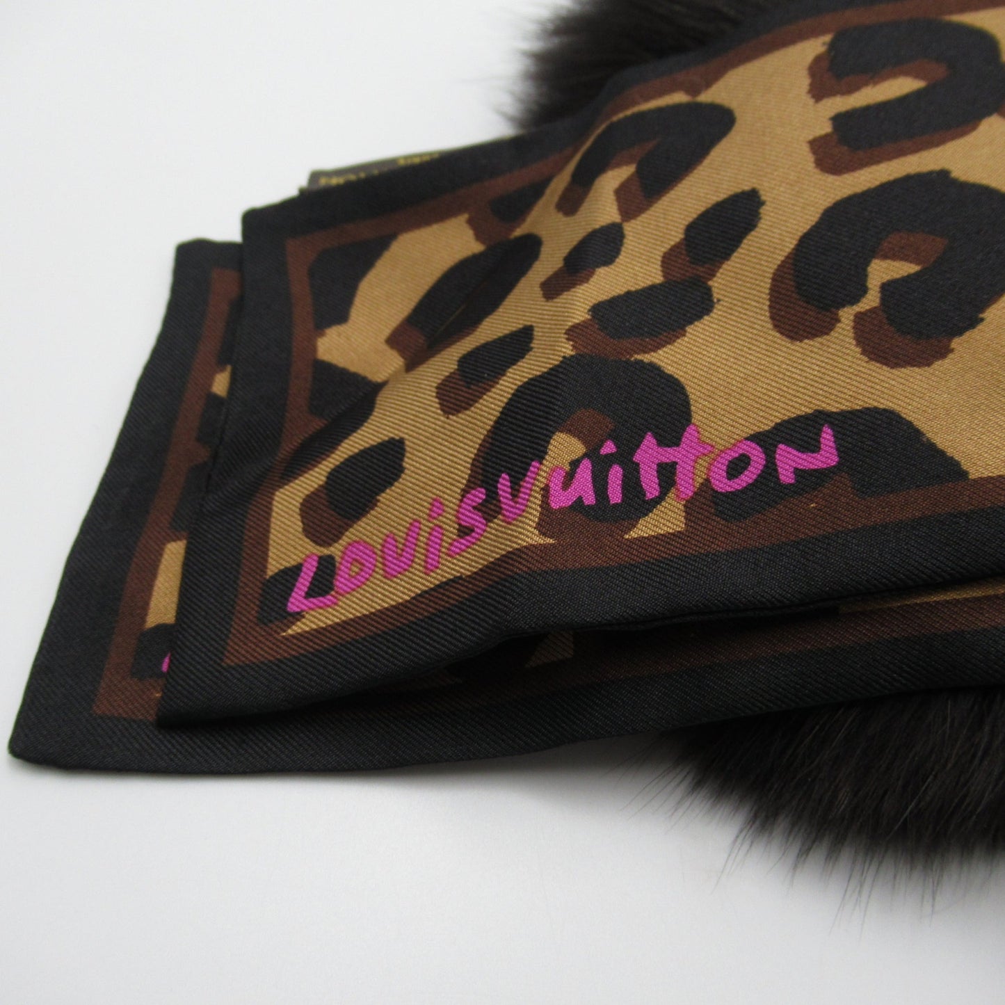 LOUIS VUITTON fur scarf Brown silk