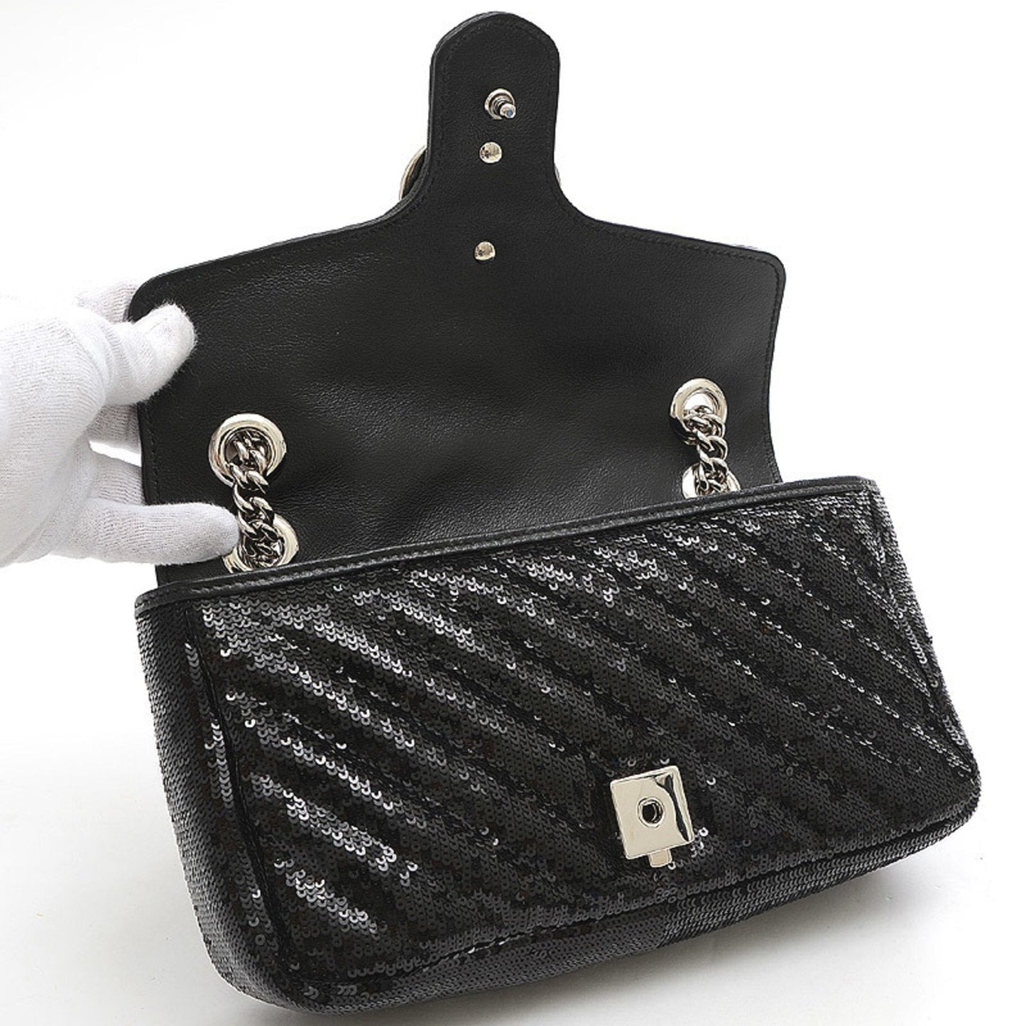 Gucci GG Marmont Small Sequin Shoulder Bag Black 443497