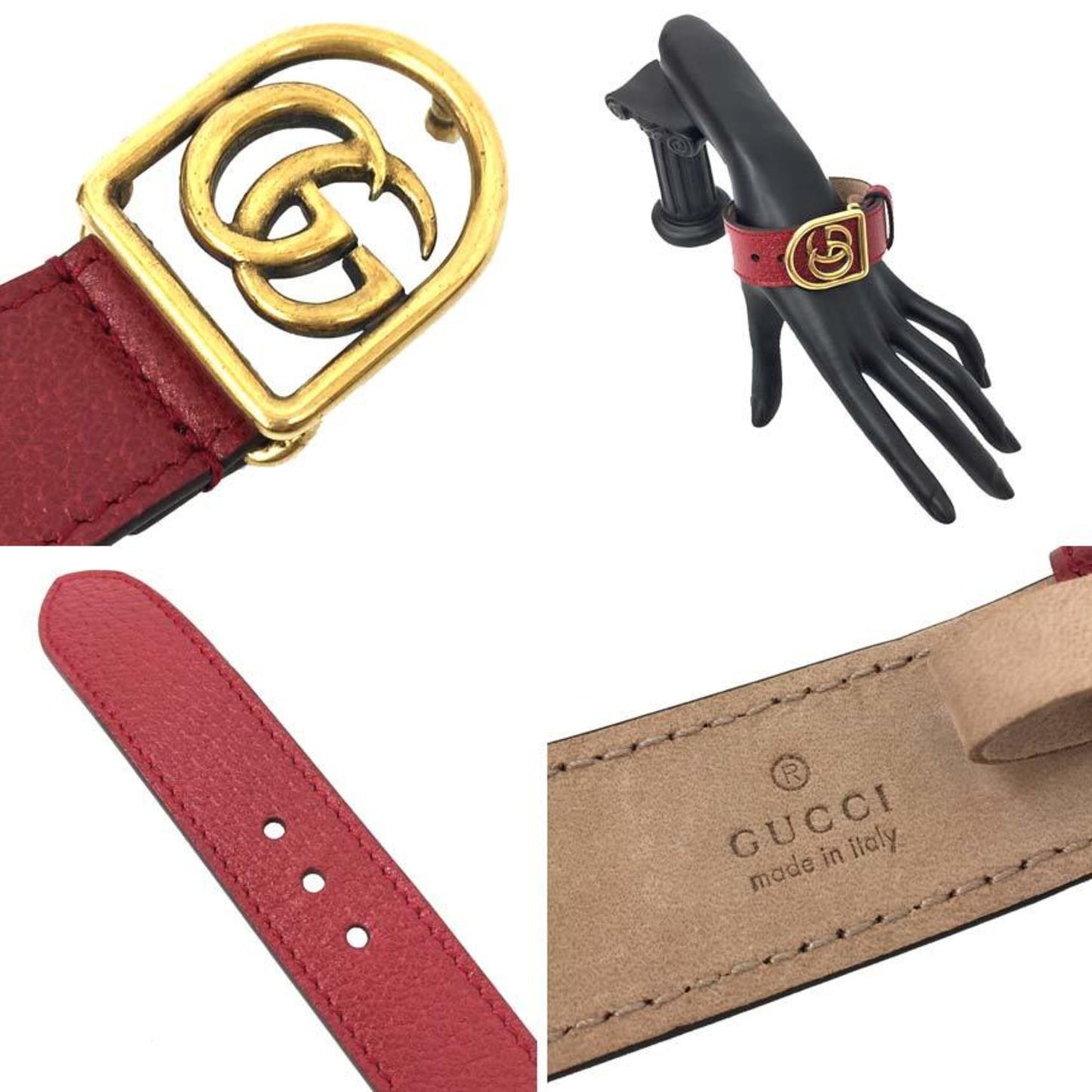 Gucci GG Marmont Leather Bracelet Red Gold Men's Women's
