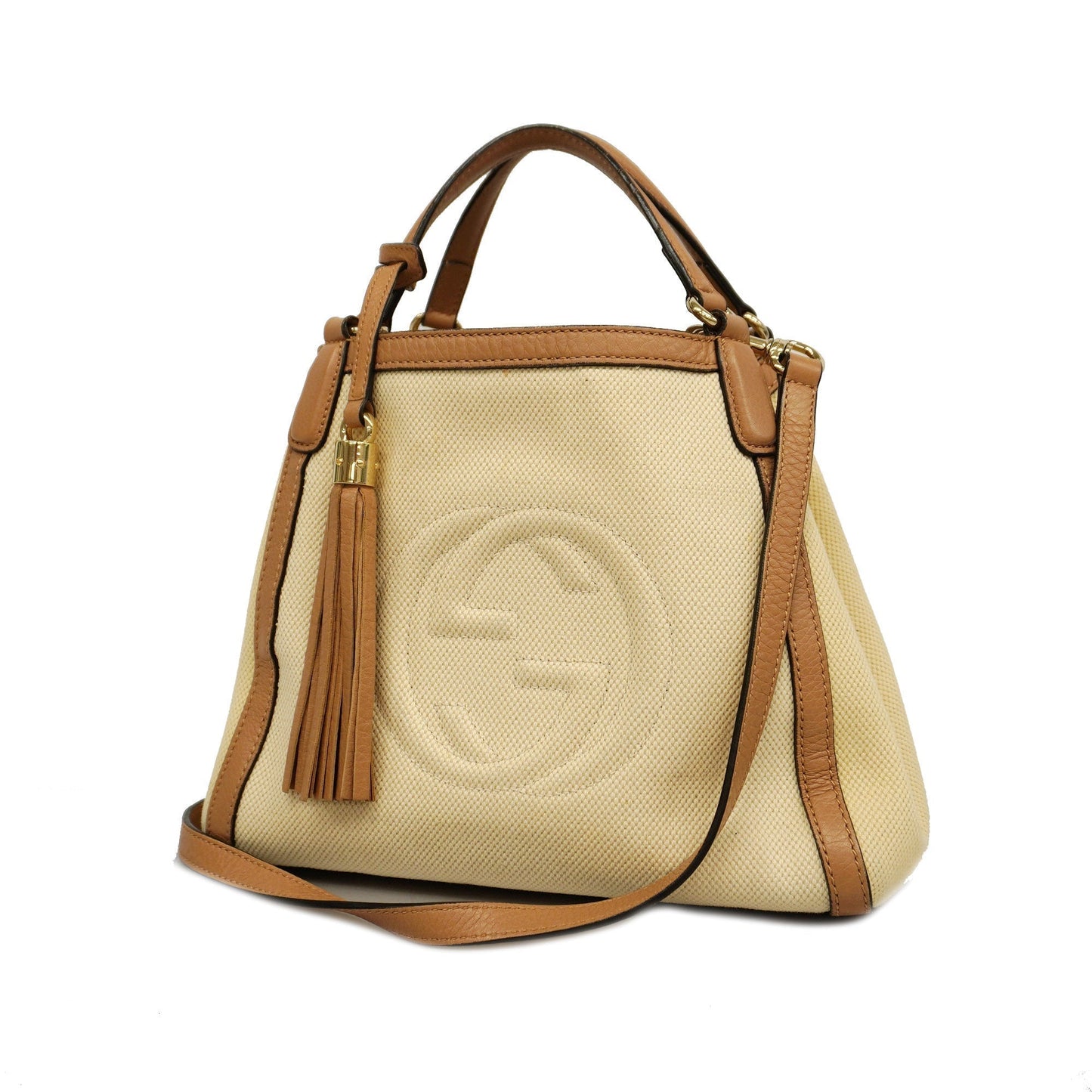 GUCCIAuth  Soho 2way Bag Natural/brown336751Leather,Canvas Handbag,Shoulder Bag