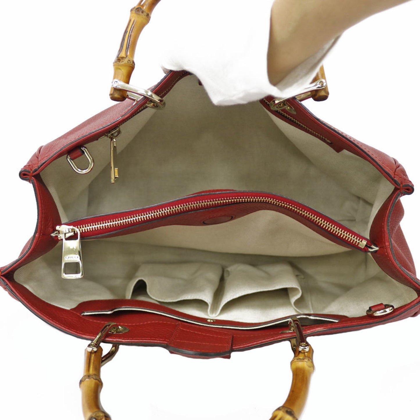 Gucci Shoulder Bag Bamboo Red Ladies