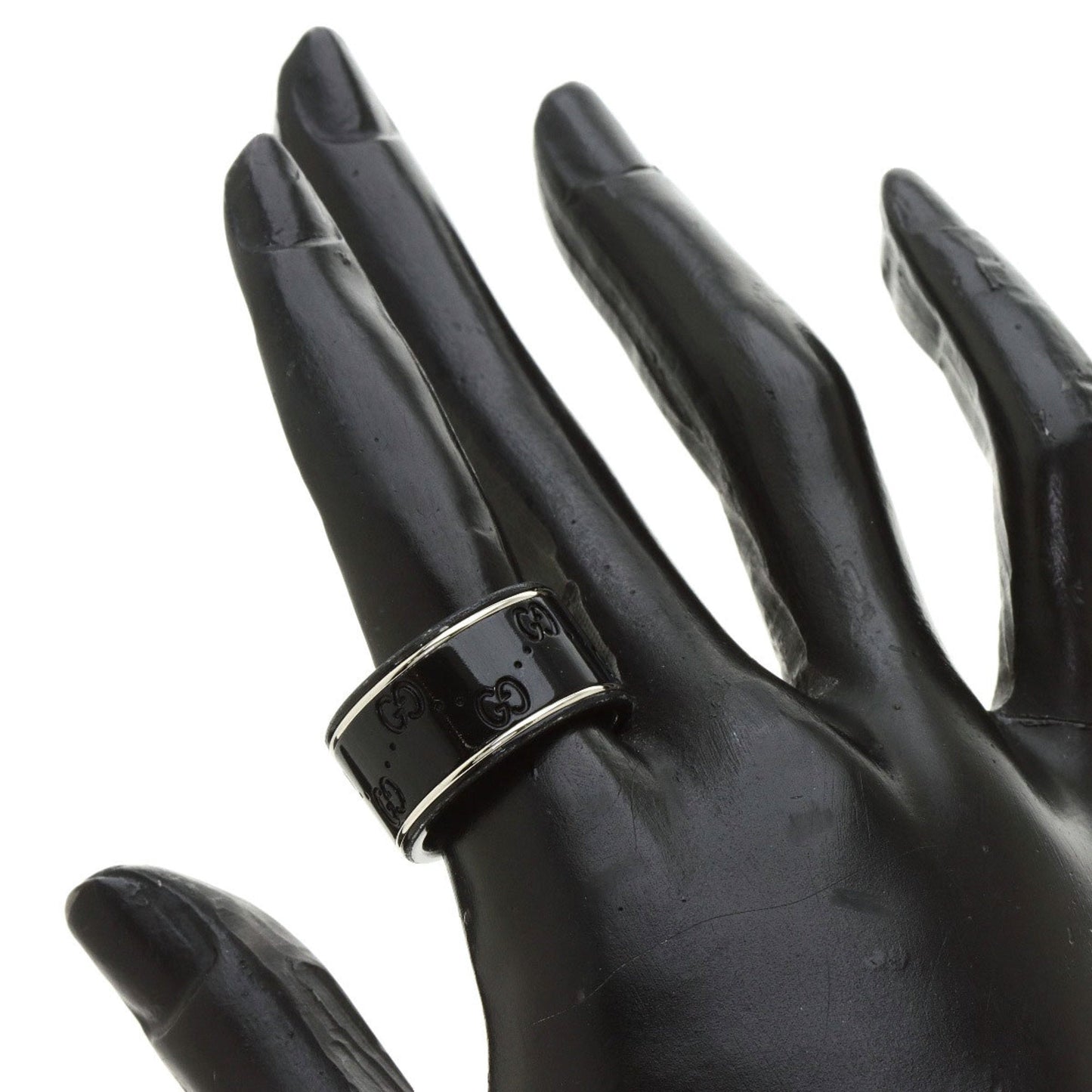 Gucci Icon Wide Black Corundum #12 Ring K18 White Gold Ladies GUCCI