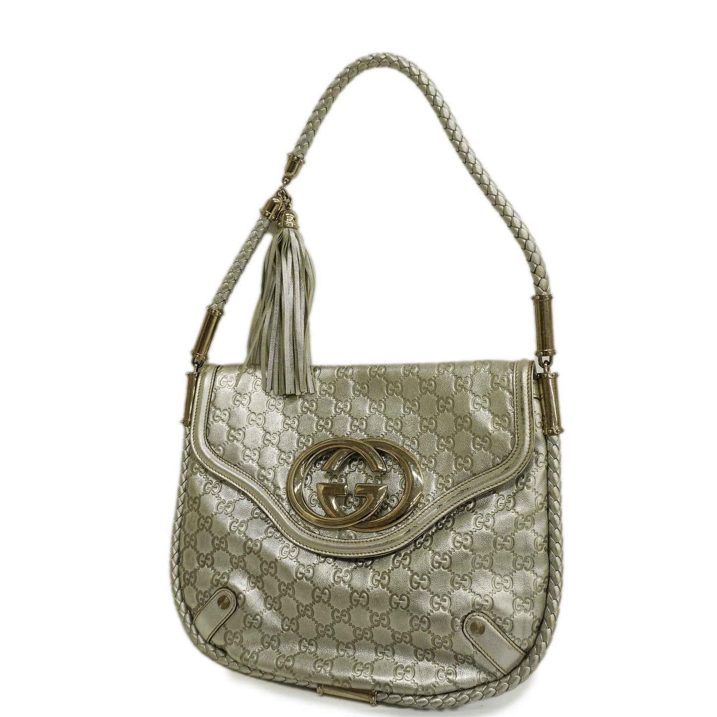 Gucci  Interlocking G167732 Women's Leather Shoulder Bag Silver