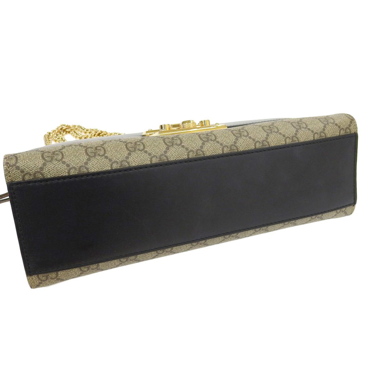 Gucci GG Supreme Padlock Shoulder Bag Leather Coated Canvas Black Brown Beige 409486 498879