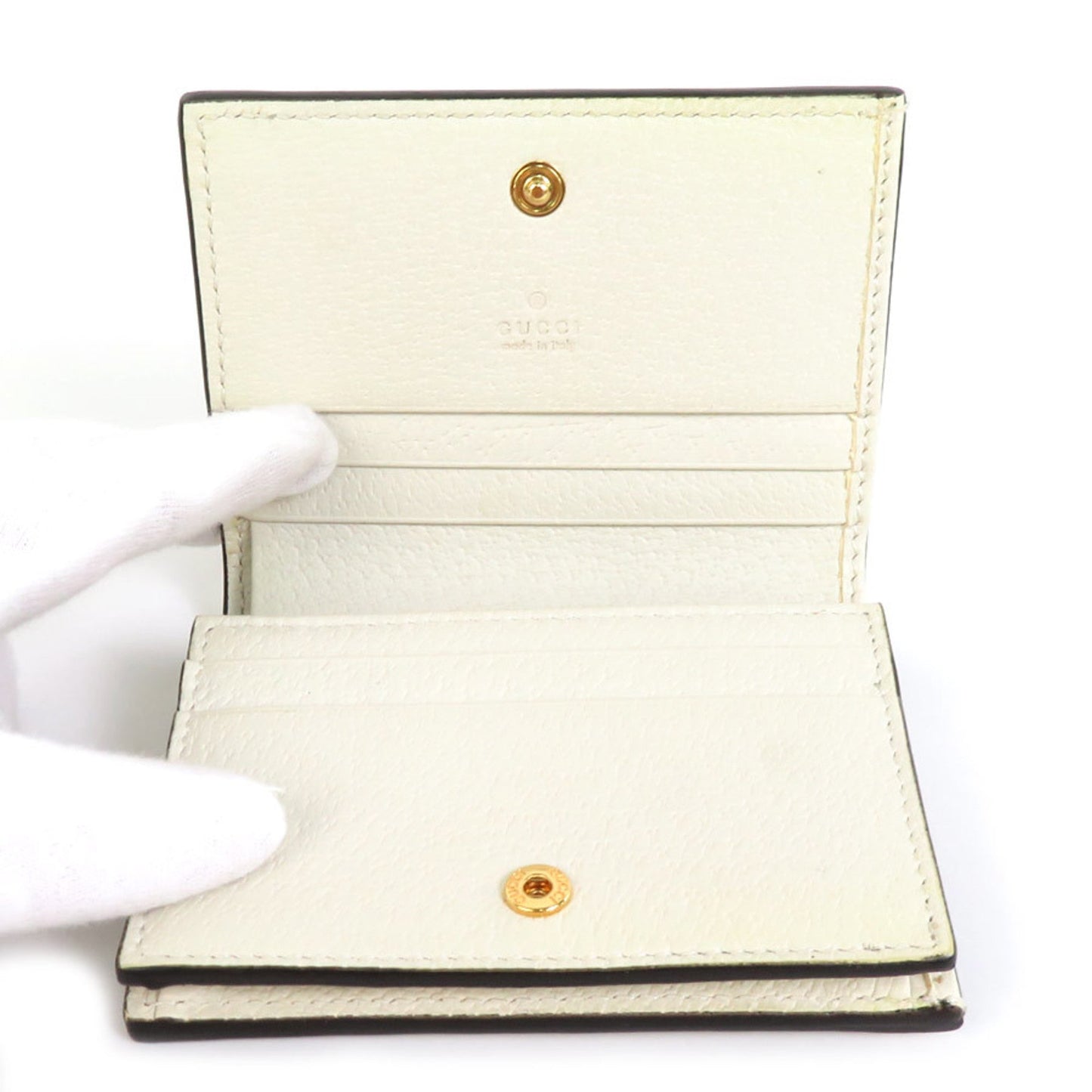 Gucci Folio Wallet GG Marmont Leather/Canvas Off-White/Navy/Red Gold Unisex 523155