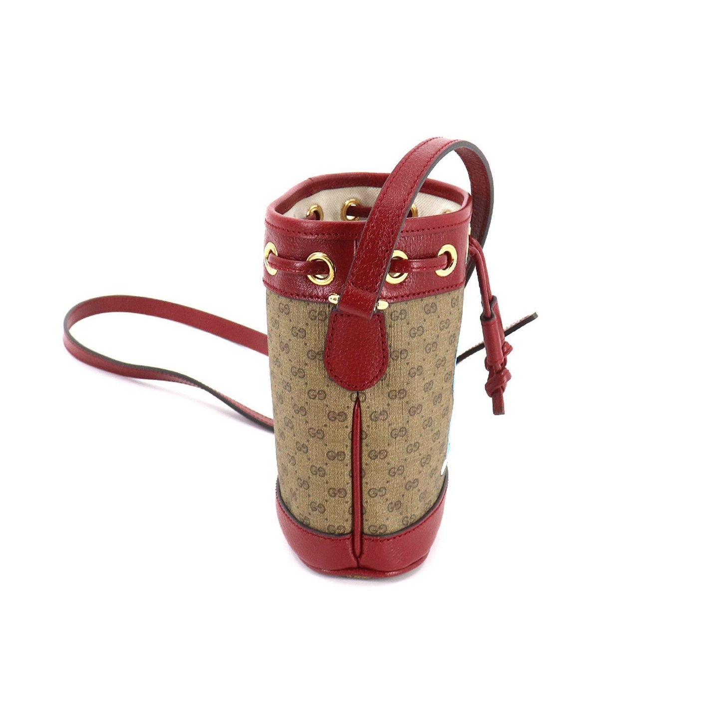 Gucci Doraemon Mini GG Supreme Bucket Bag Shoulder Brown Cherry Red 647801