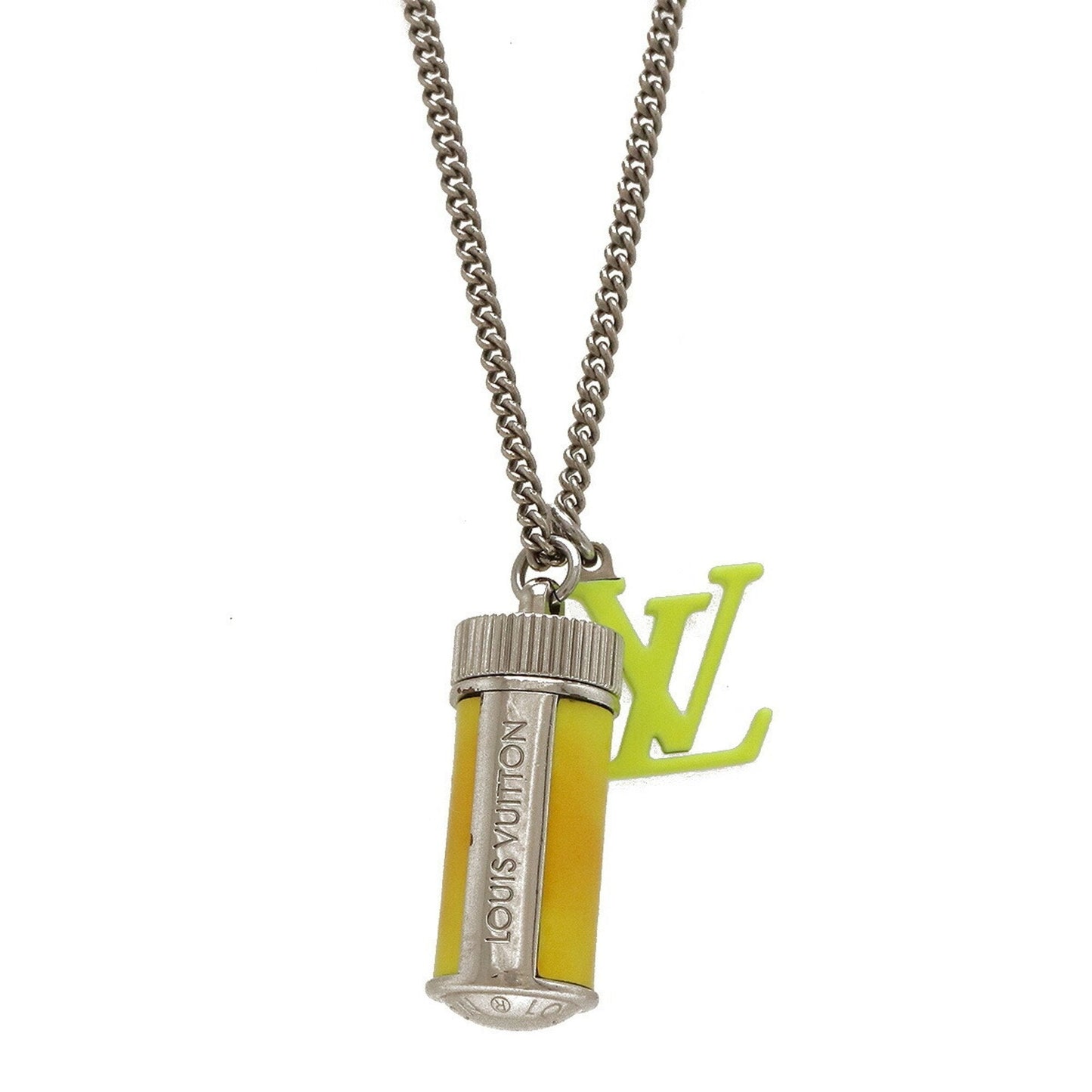 LOUIS VUITTON Collier LV Fluo Necklace Pendant Jaune Neon Yellow Metal Silver Color MP2143