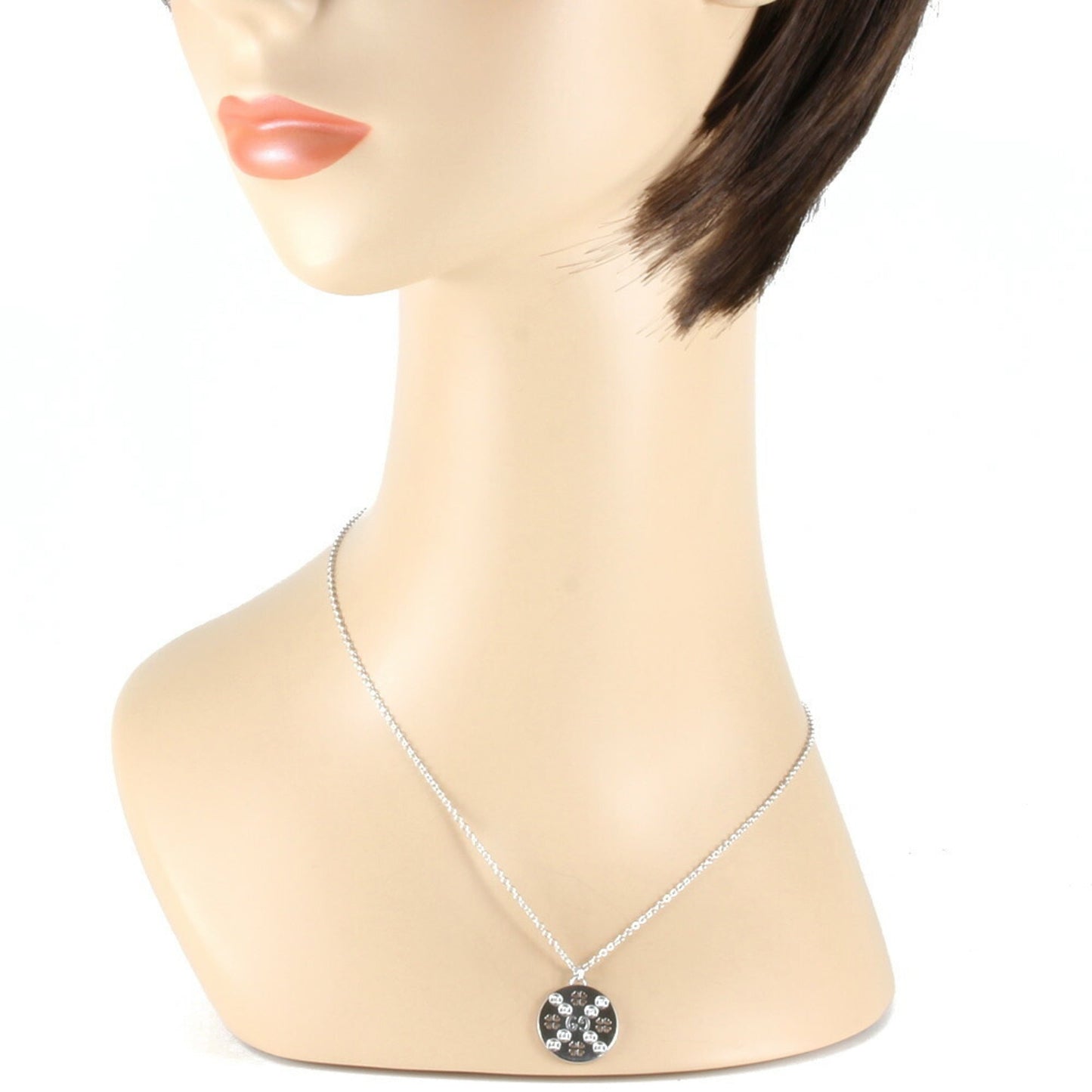 Gucci K18WG Necklace GG Icon Diamond Heart Clover Silver Ladies 18K K18 White Gold Accessory