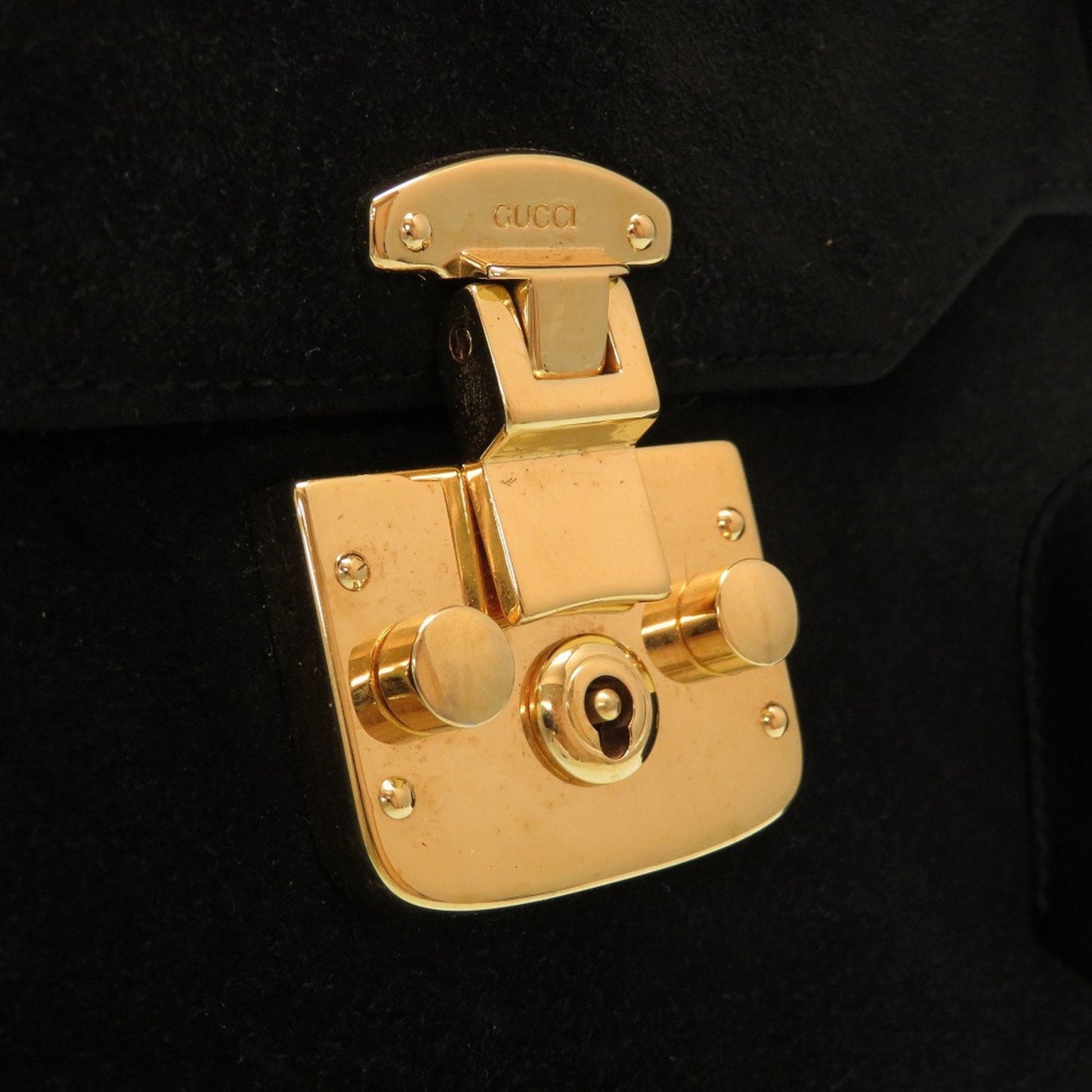 Gucci Lady Rock Suede Black Gold Hardware 000 110 0211 2WAY Handbag Bag 0057