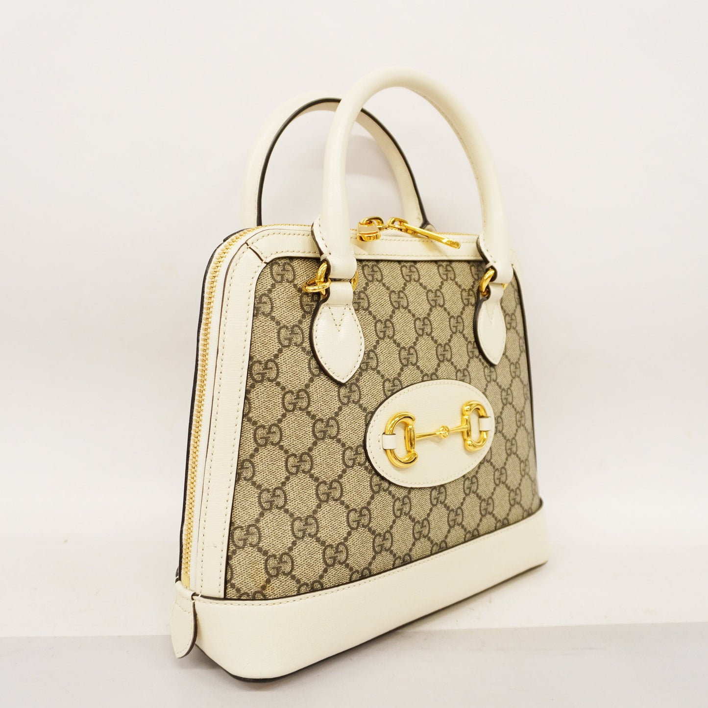 GUCCIAuth  Horsebit 2way Bag 621220 GG Supreme Beige,White