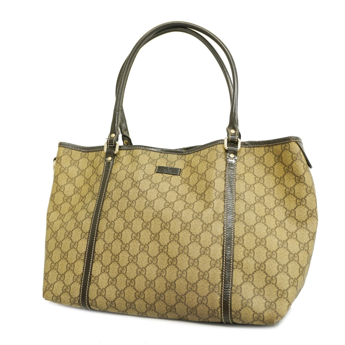 GUCCI  GG Supreme 197953 Women's Leather Tote Bag Beige,Dark Brown