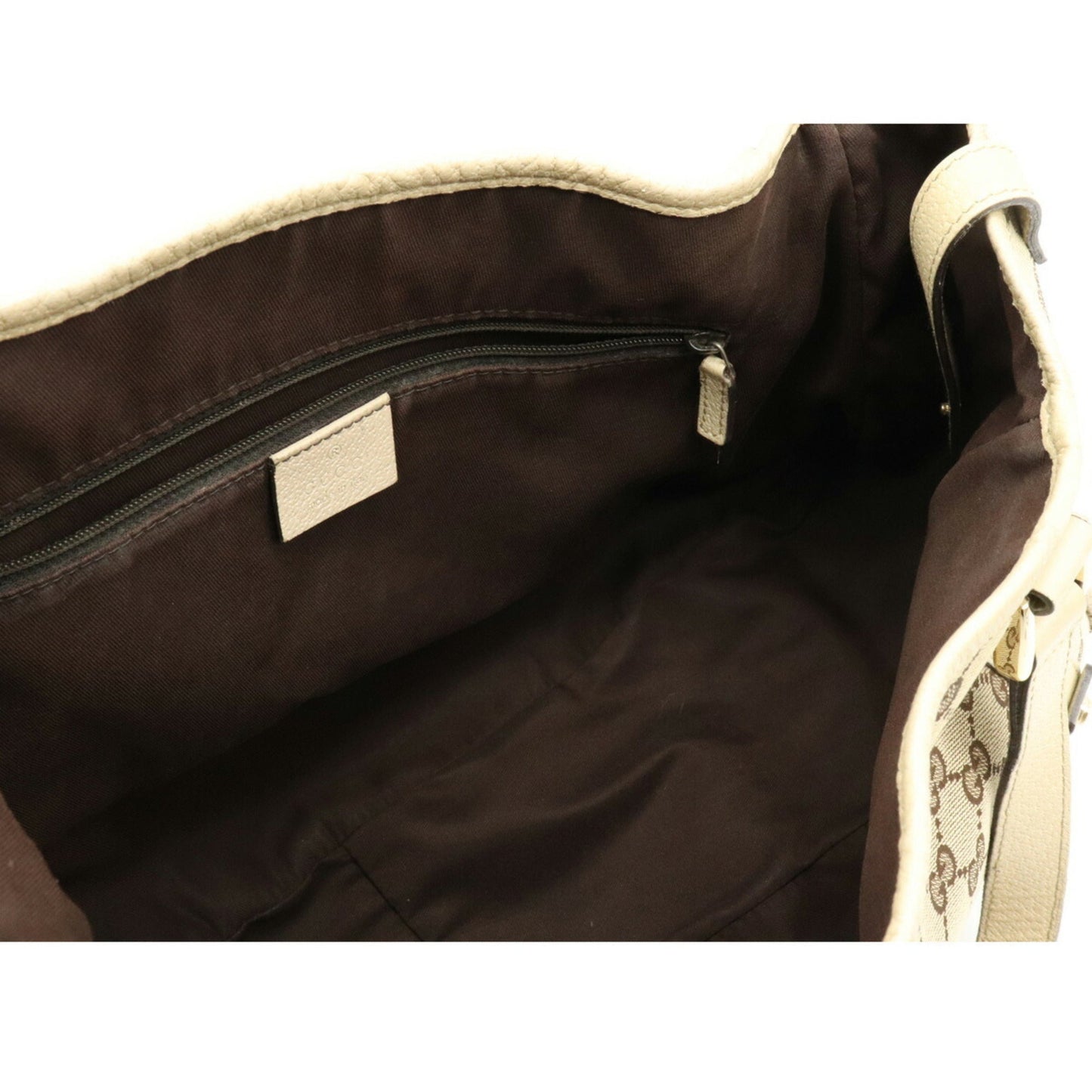 Gucci GG Canvas Tote Bag Shoulder Leather Khaki Beige Light 130736