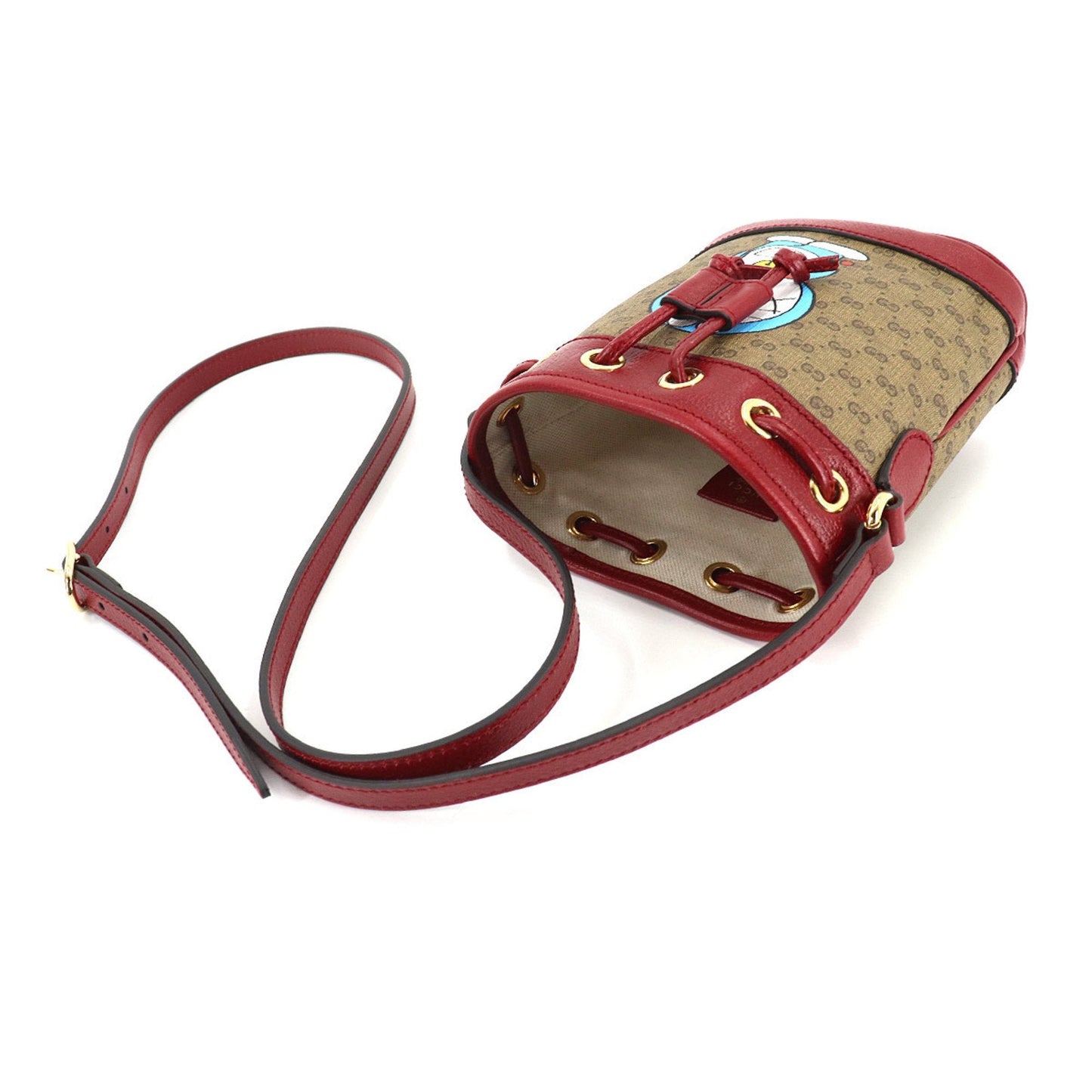 Gucci Doraemon Mini GG Supreme Bucket Bag Shoulder Brown Cherry Red 647801