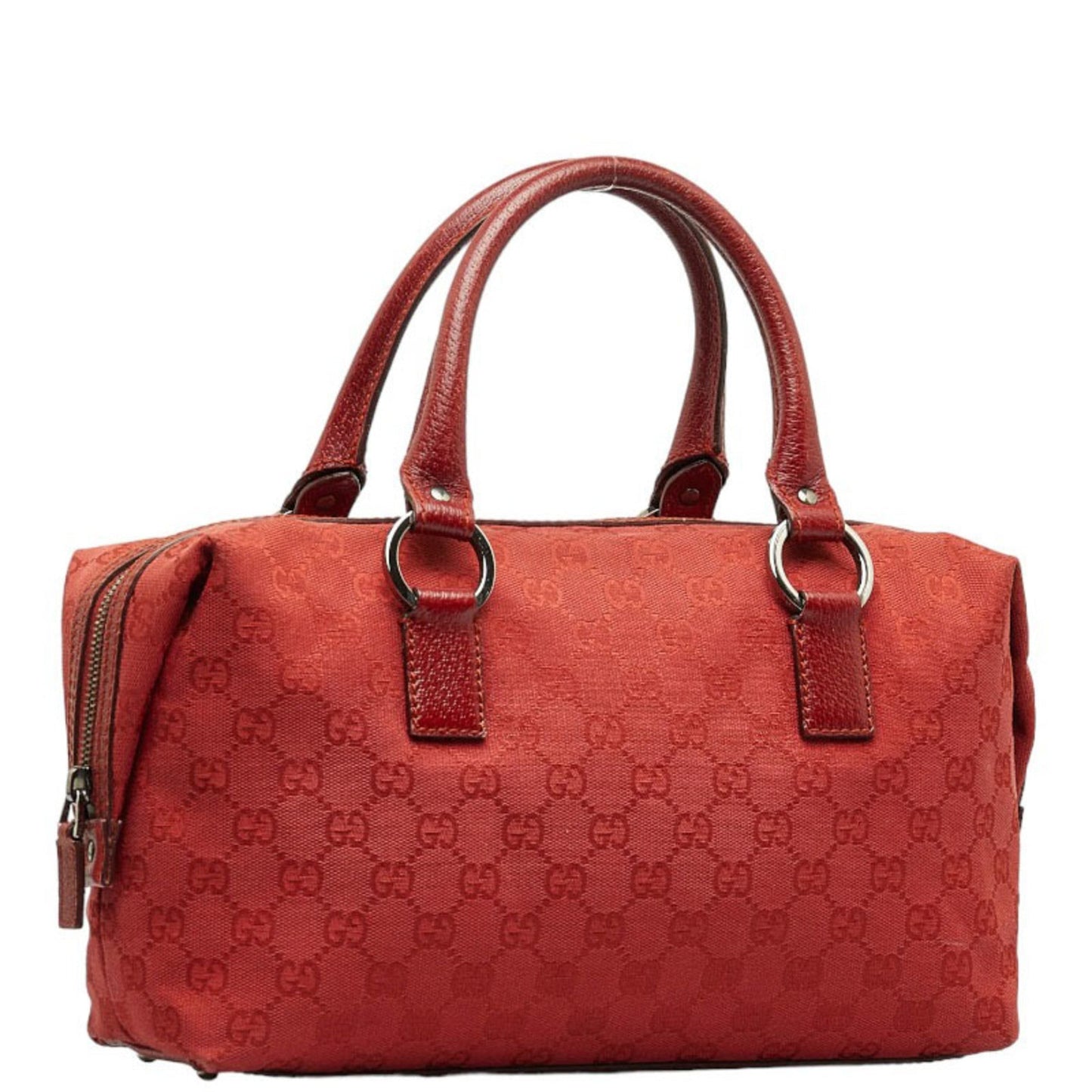 Gucci GG Canvas HandBag Boston Bag 113009 Red Leather Women's