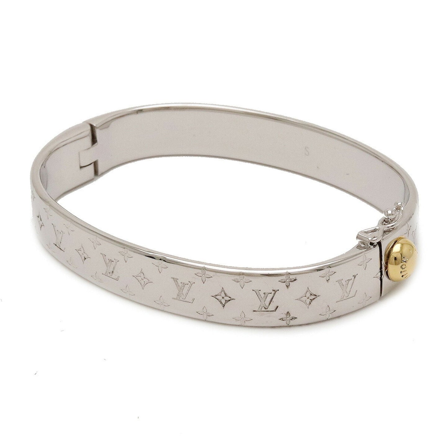 LOUIS VUITTON Cuff Nanogram Bangle Bracelet #S S Size Metal Silver Color M00249