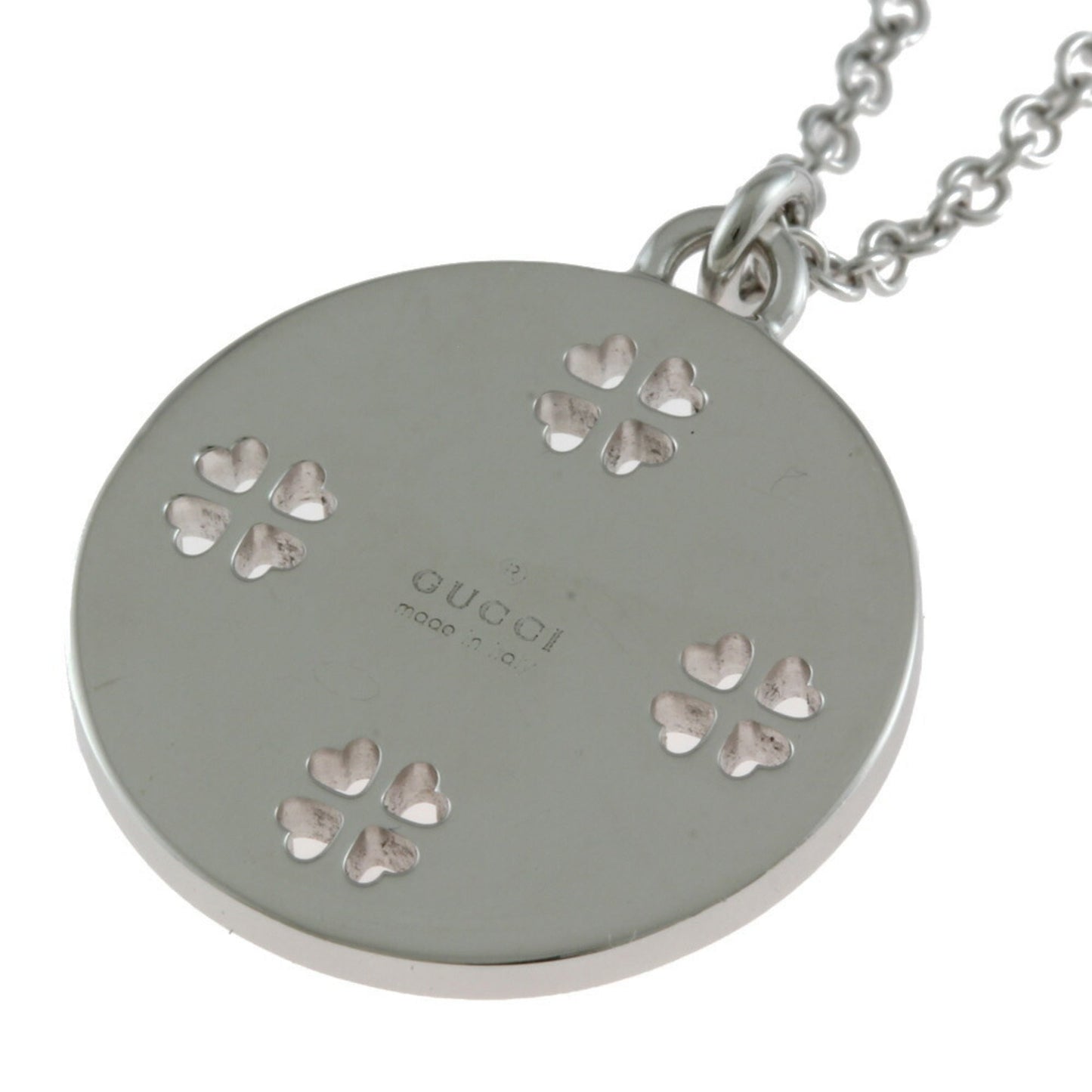 Gucci K18WG Necklace GG Icon Diamond Heart Clover Silver Ladies 18K K18 White Gold Accessory