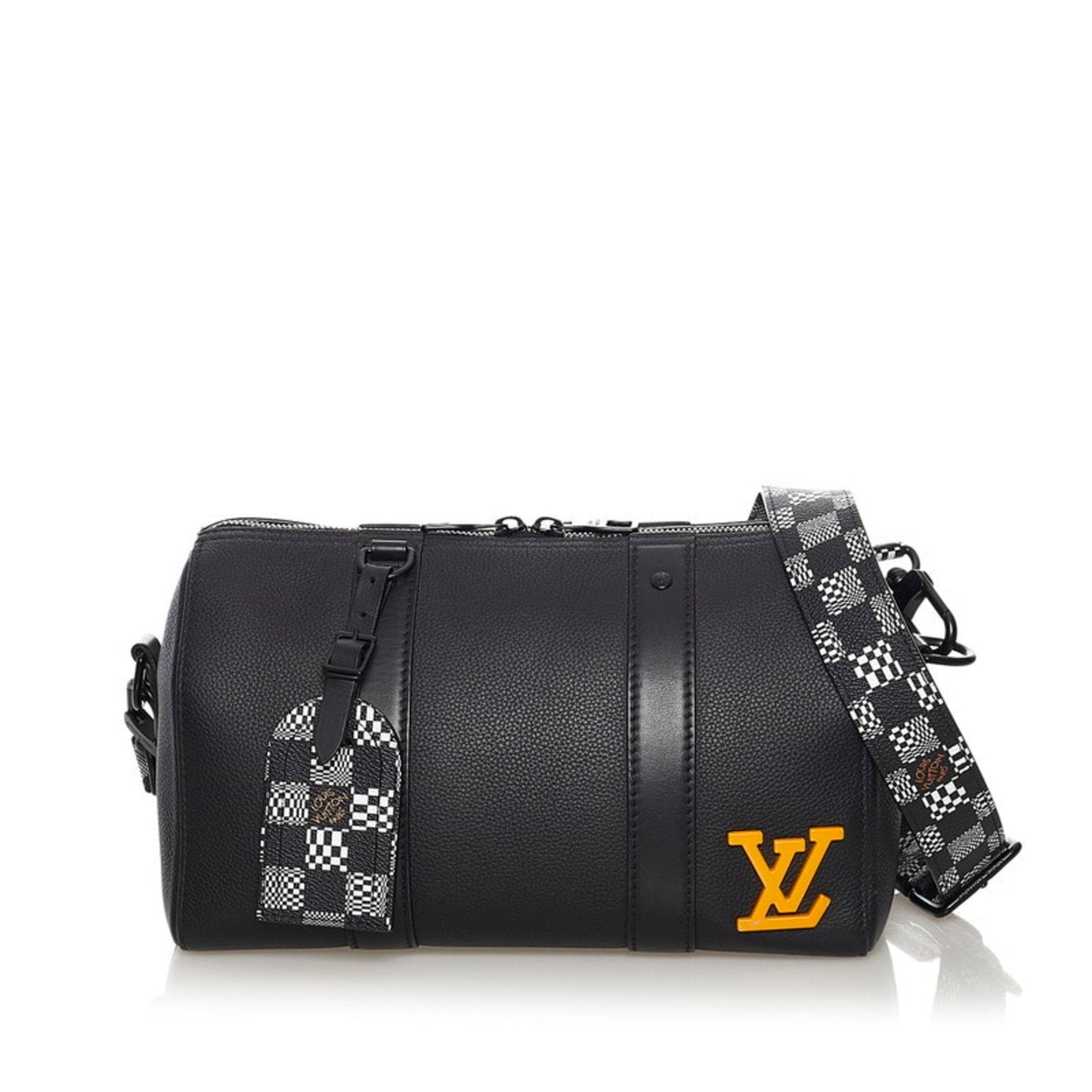 Louis Vuitton Damier Distorted City Keepall Shoulder Bag M57417 Black Grain Leather Men's LOUIS VUITTON