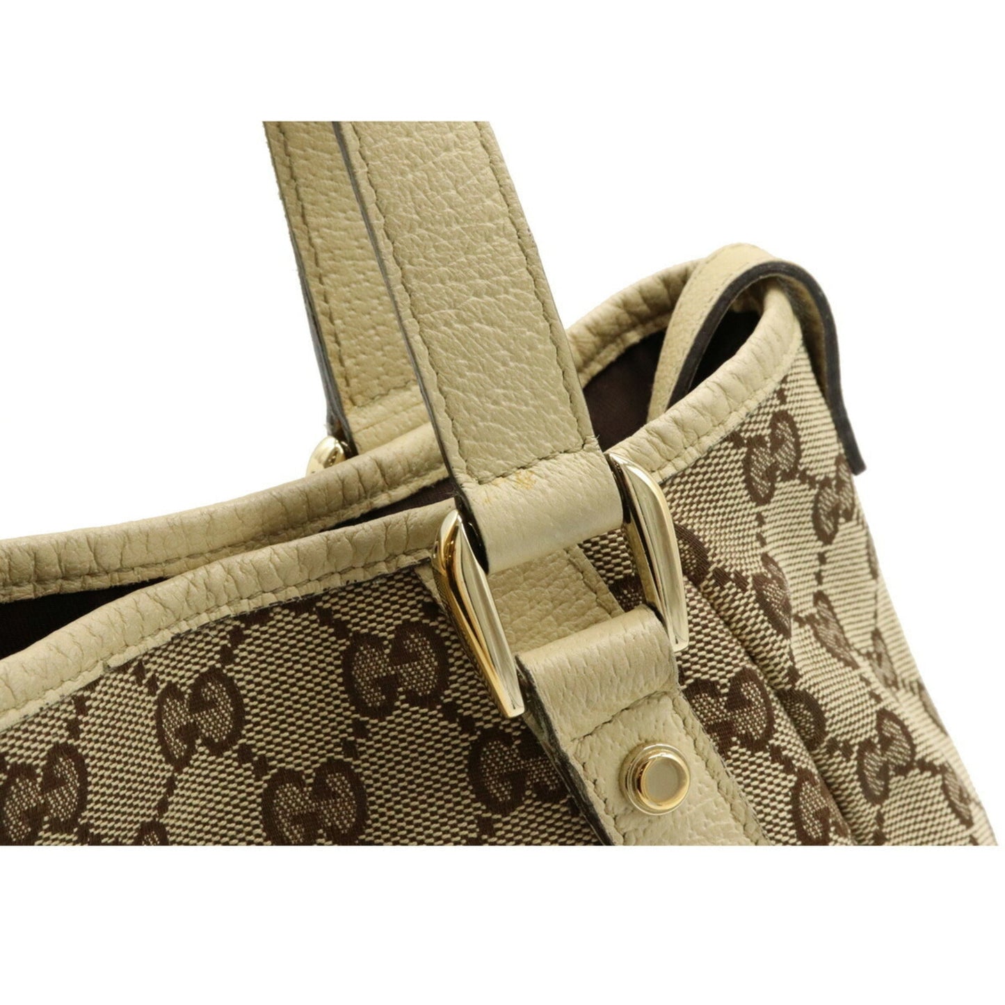 Gucci GG Canvas Tote Bag Shoulder Leather Khaki Beige Light 130736