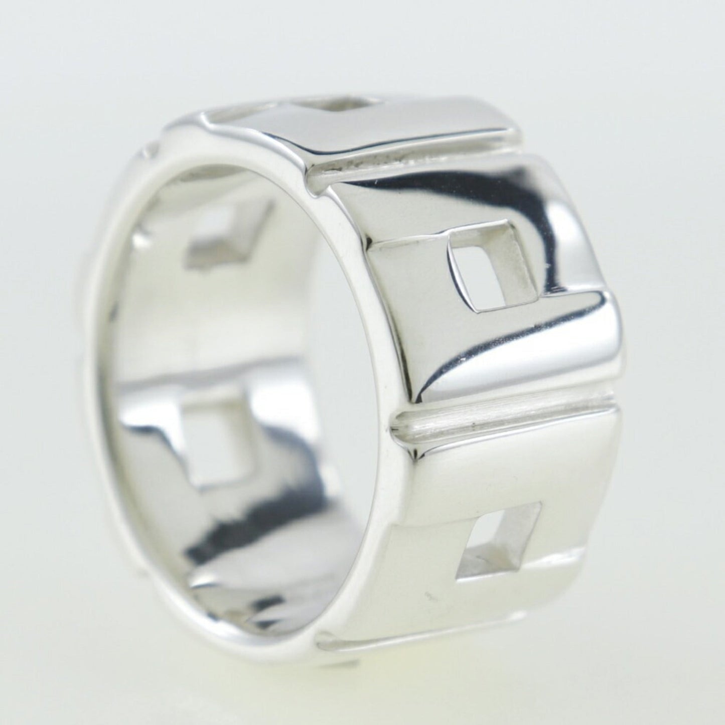 GUCCI G Logo Size 18.5 Ring Wide Silver 925 Made in Italy logo Men's