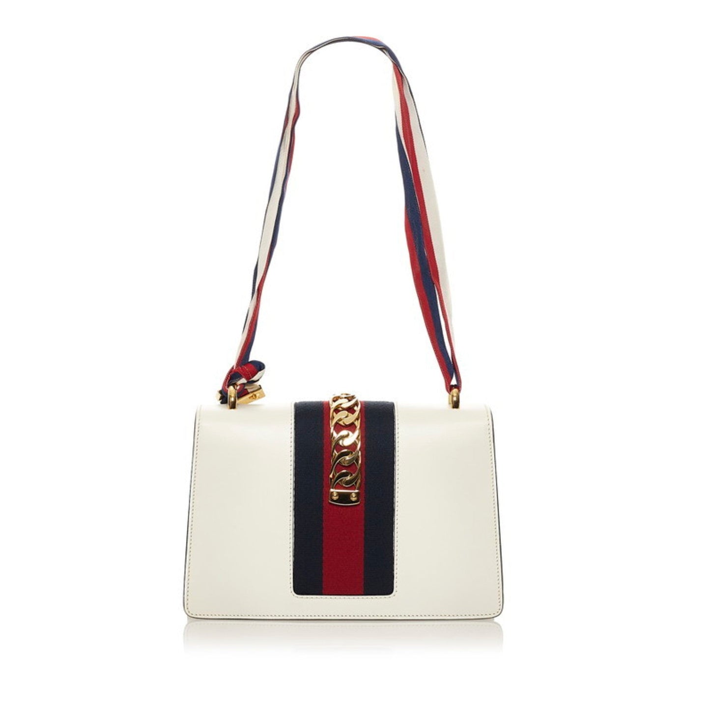 Gucci Sylvie Small Shoulder Bag 421882 White Red Navy Leather Ladies GUCCI