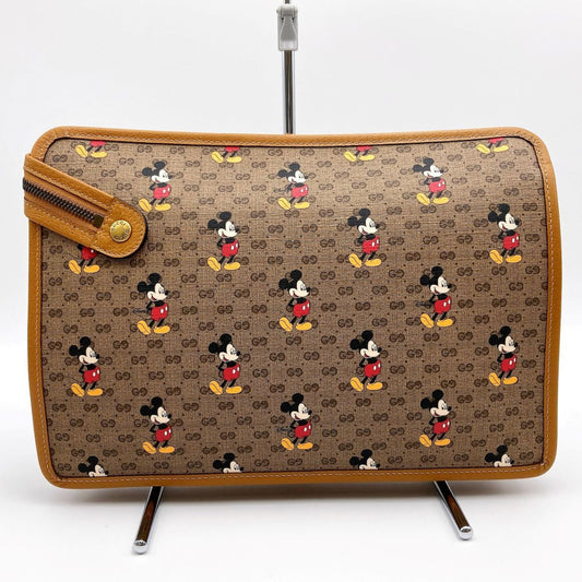GUCCI Mickey Disney Clutch Bag Second Pouch Micro GG Brown PVC Women's 602552