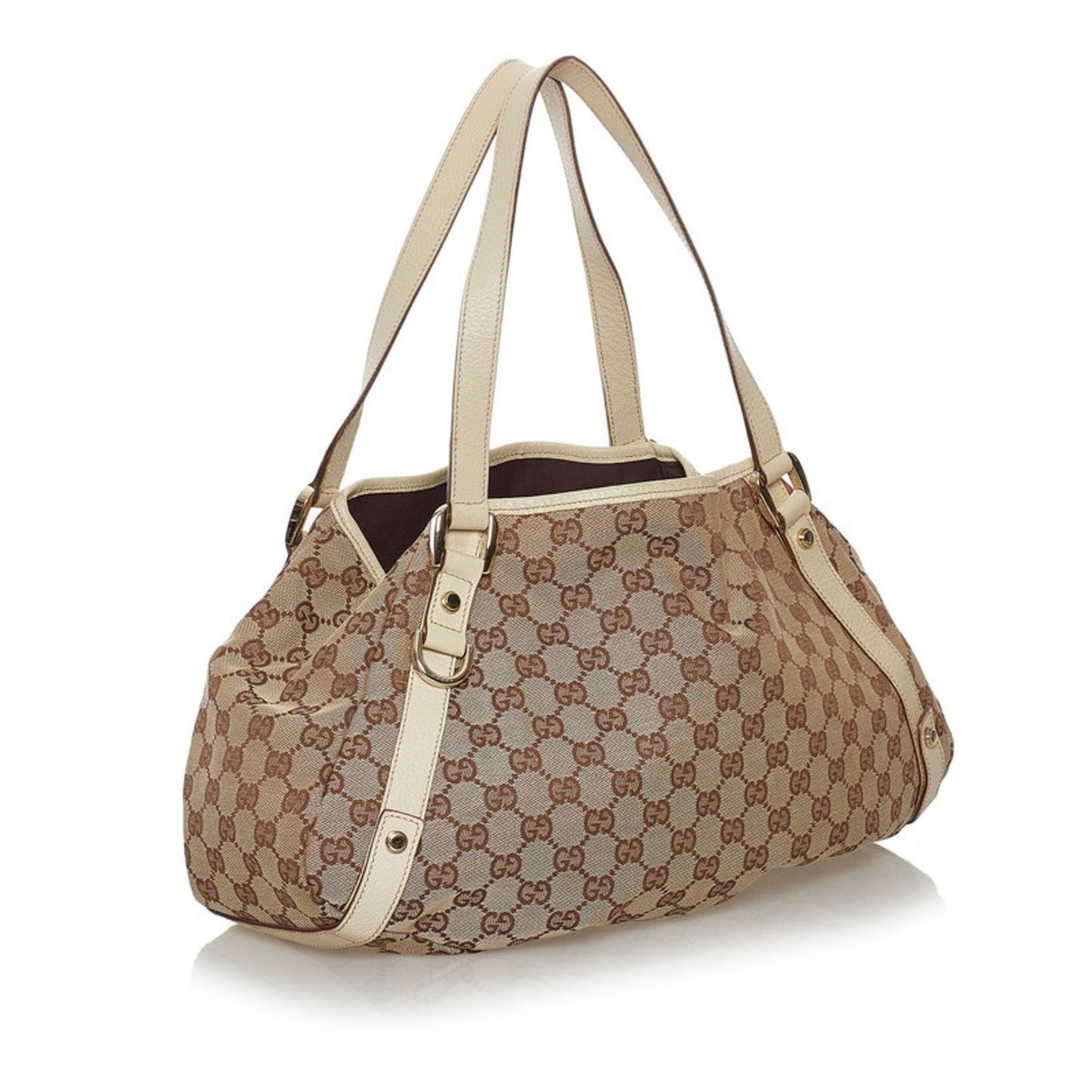 Gucci GG Canvas Handbag 130736 Beige Leather Ladies GUCCI