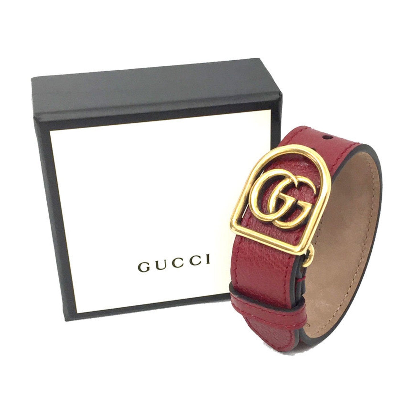 Gucci GG Marmont Leather Bracelet Red Gold Men's Women's