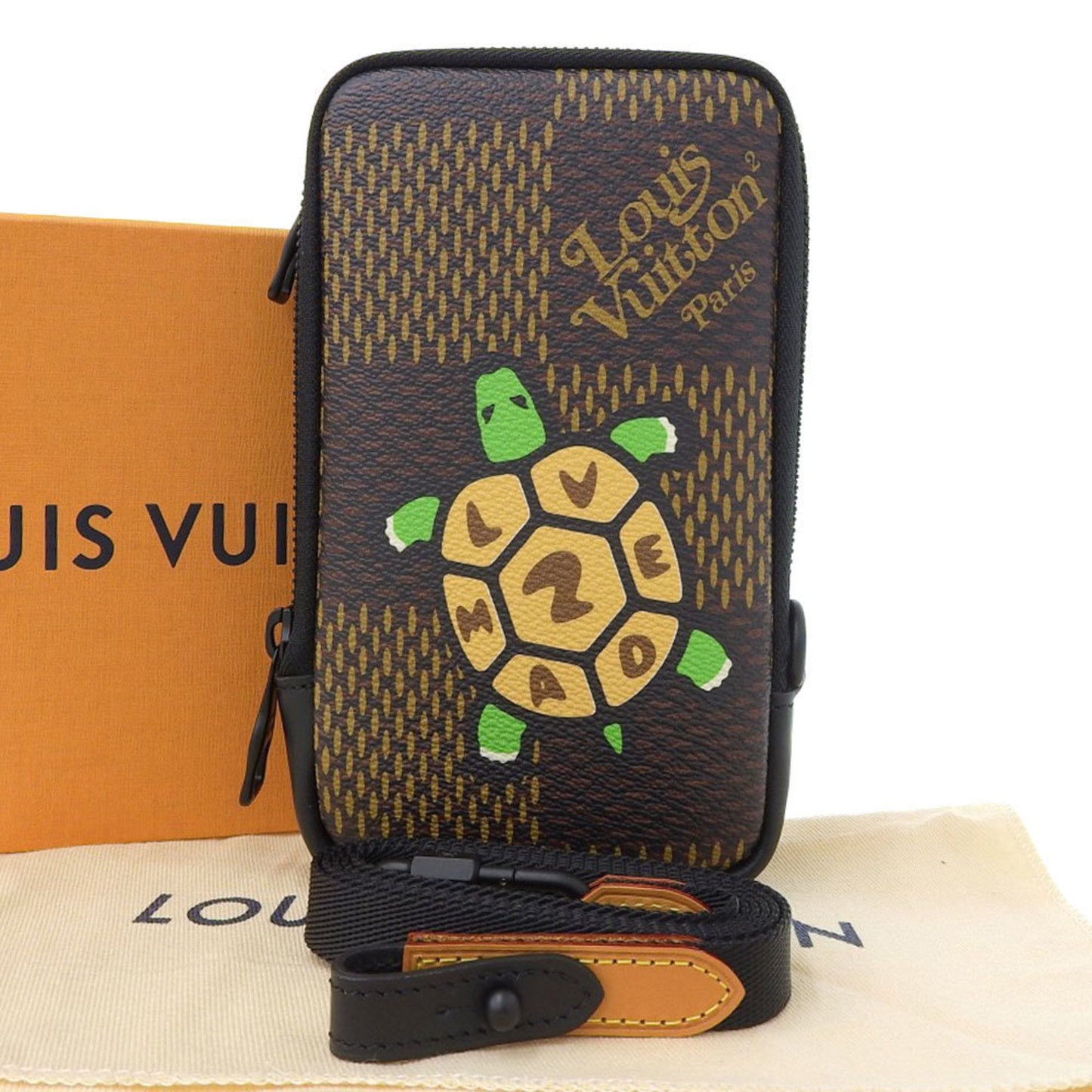 Louis Vuitton Damier Ebene Giant Double Phone Pouch Shoulder Bag Tortoise N40377