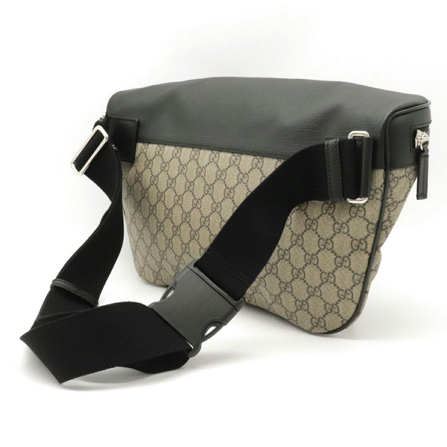 Gucci GG Supreme Body Bag Waist Pouch Hip Leather Beige Black 523309