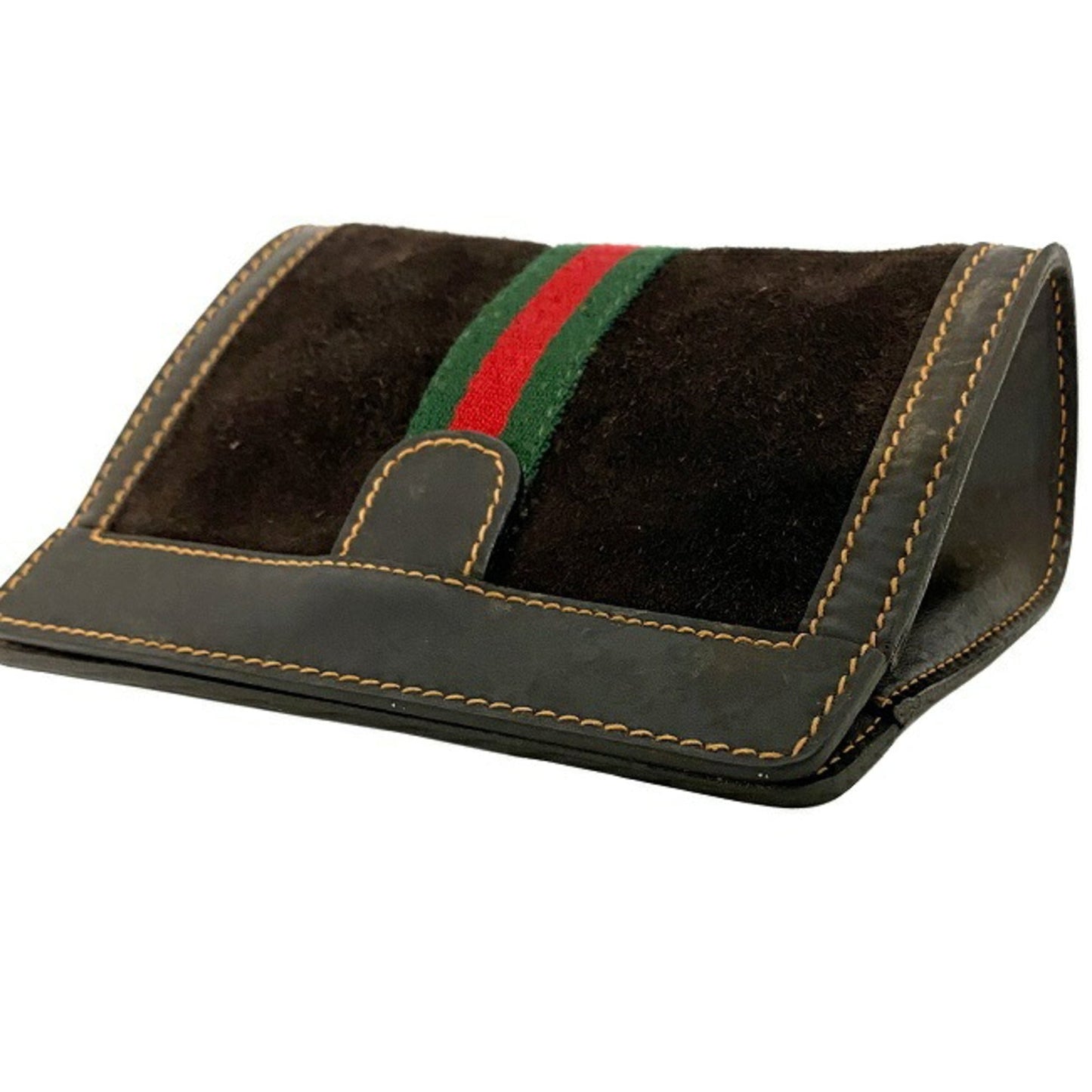 Gucci Perfume Pouch Brown Green Red Shelly 506 Leather Suede GUCCI PARFUMS Magic Tape Clutch Stripe Ladies