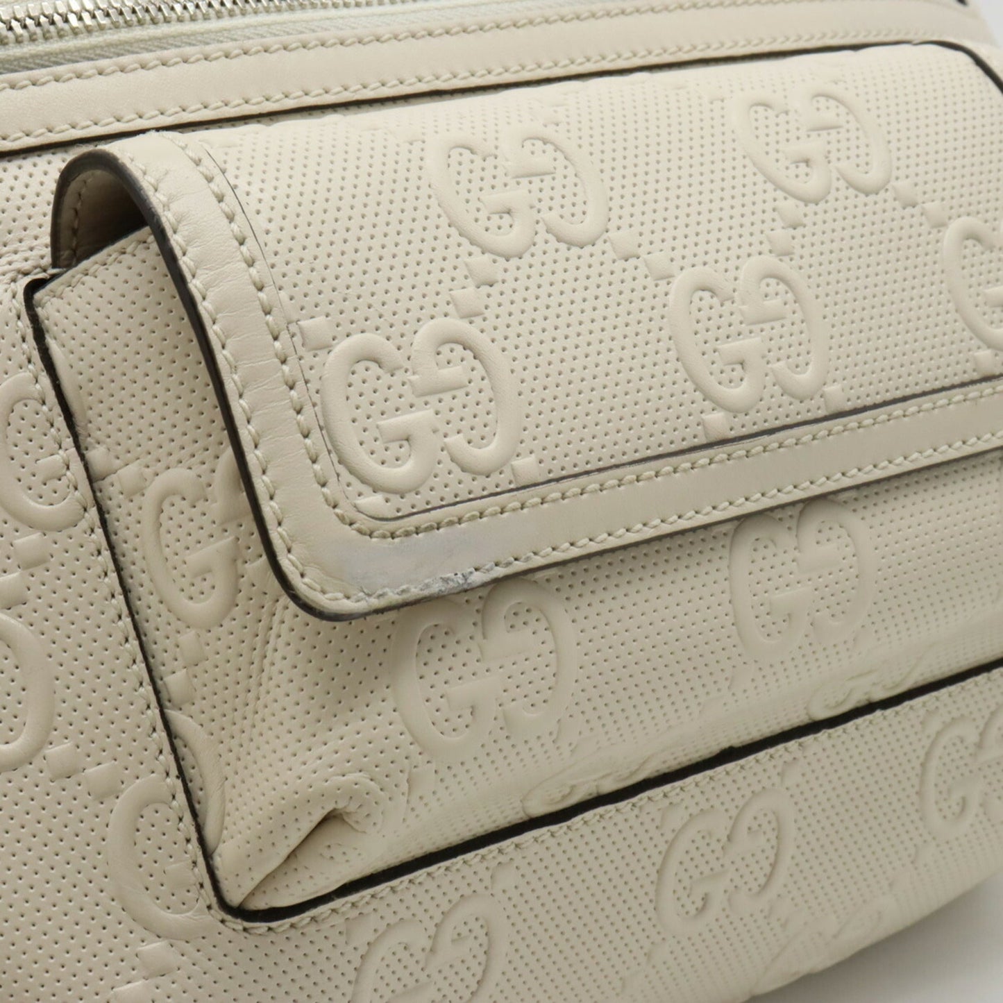 GUCCI GG embossed belt bag body waist pouch hip punching leather ivory white 645093