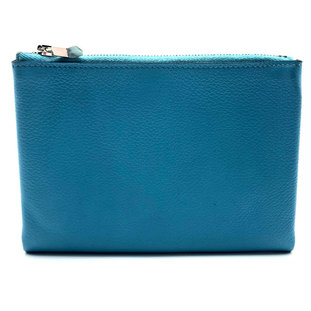 HERMES Pouch leather blue flat Atou PM