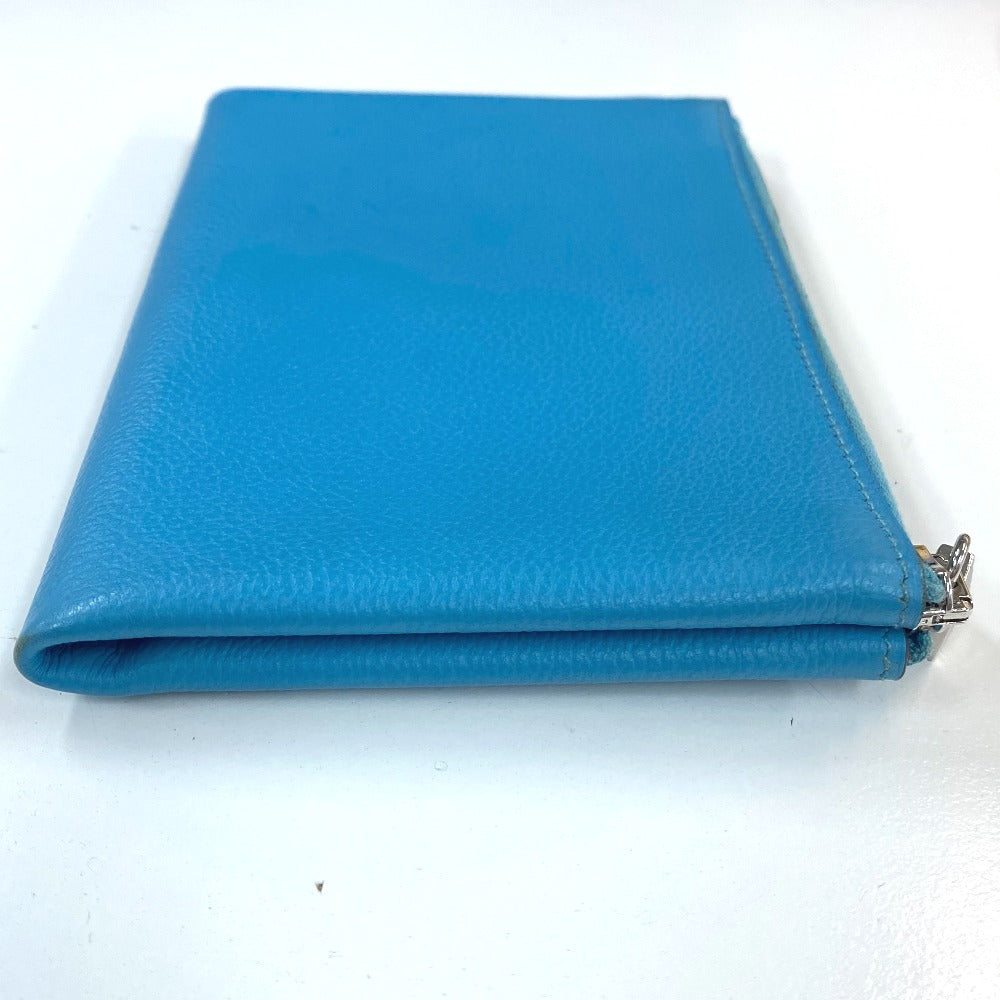 HERMES Pouch leather blue flat Atou PM