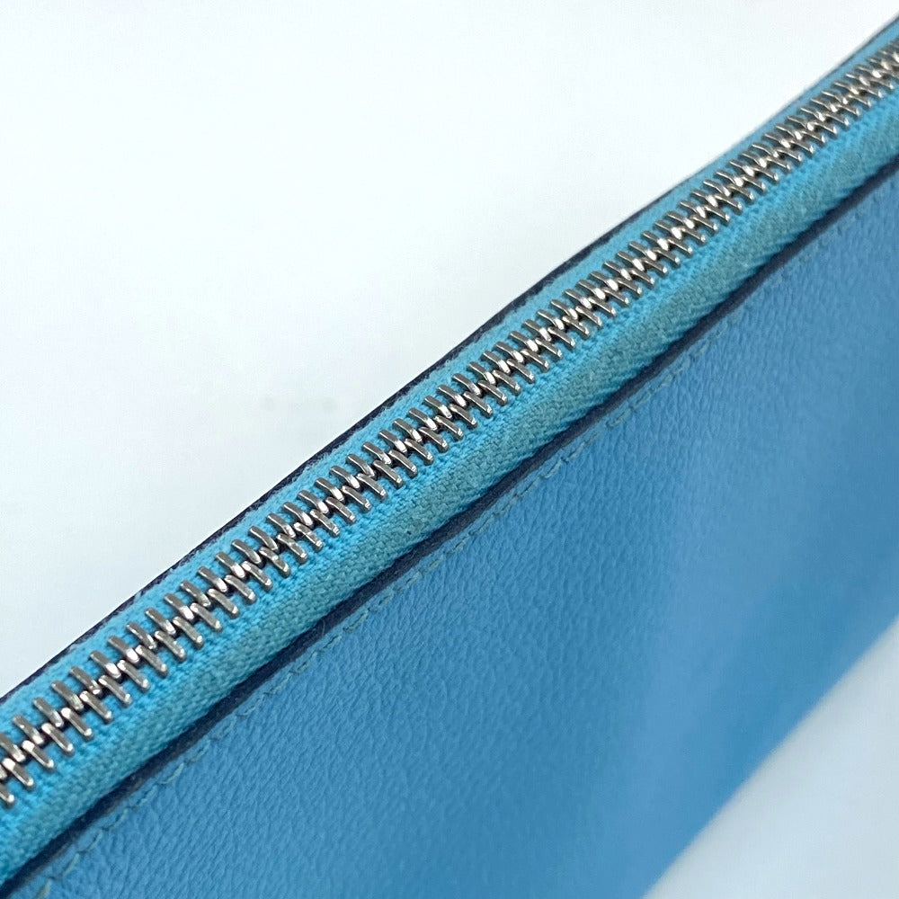 HERMES Pouch leather blue flat Atou PM