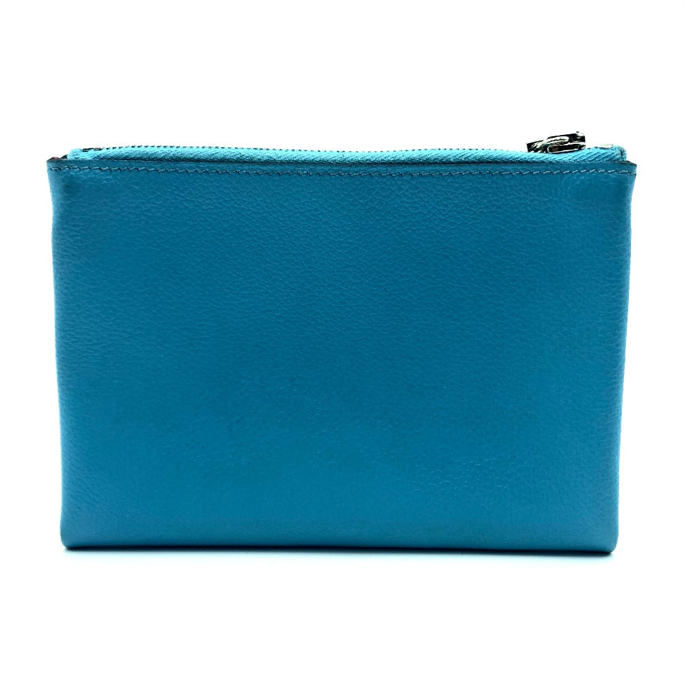 HERMES Pouch leather blue flat Atou PM