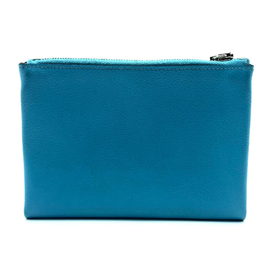 HERMES Pouch leather blue flat Atou PM